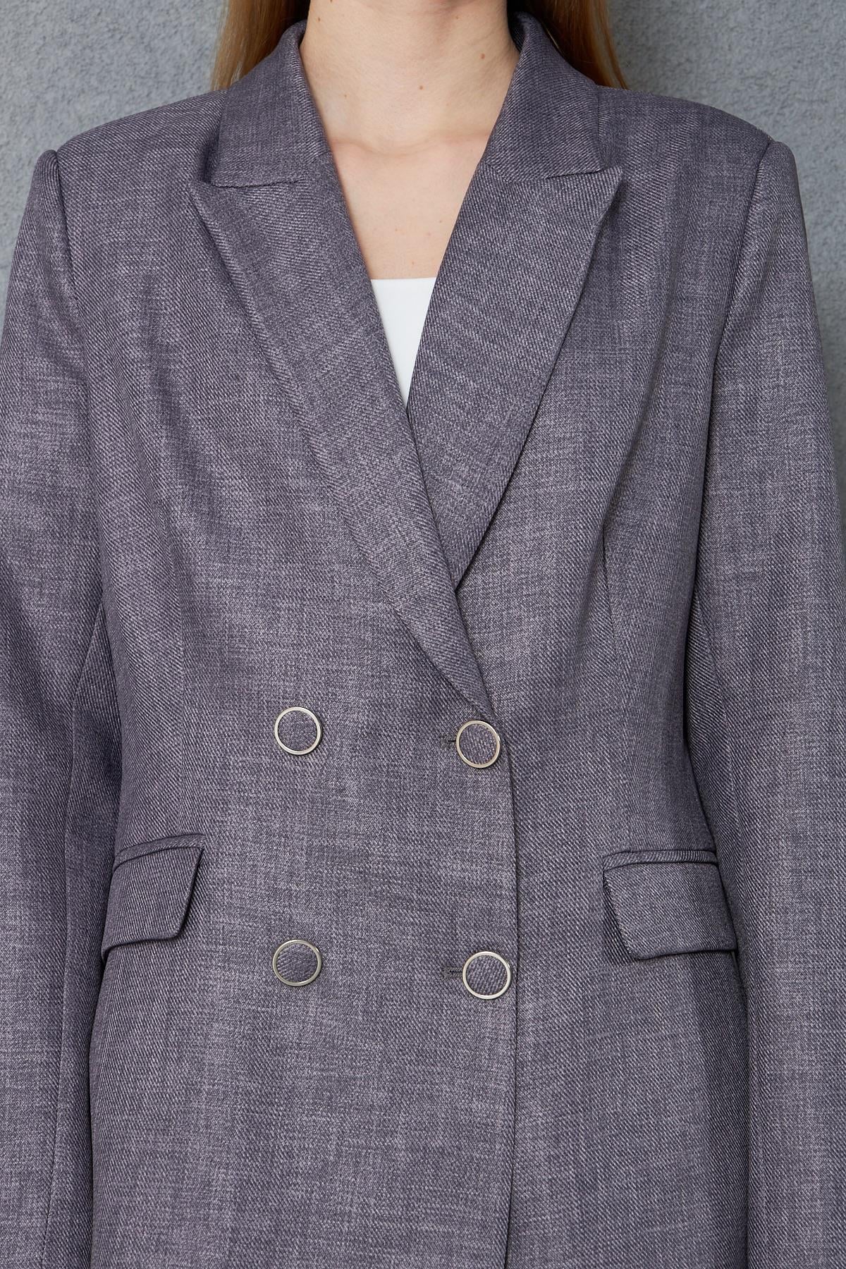 4 Düğmeli Kruvaze Yünefekt Takım Antrasit