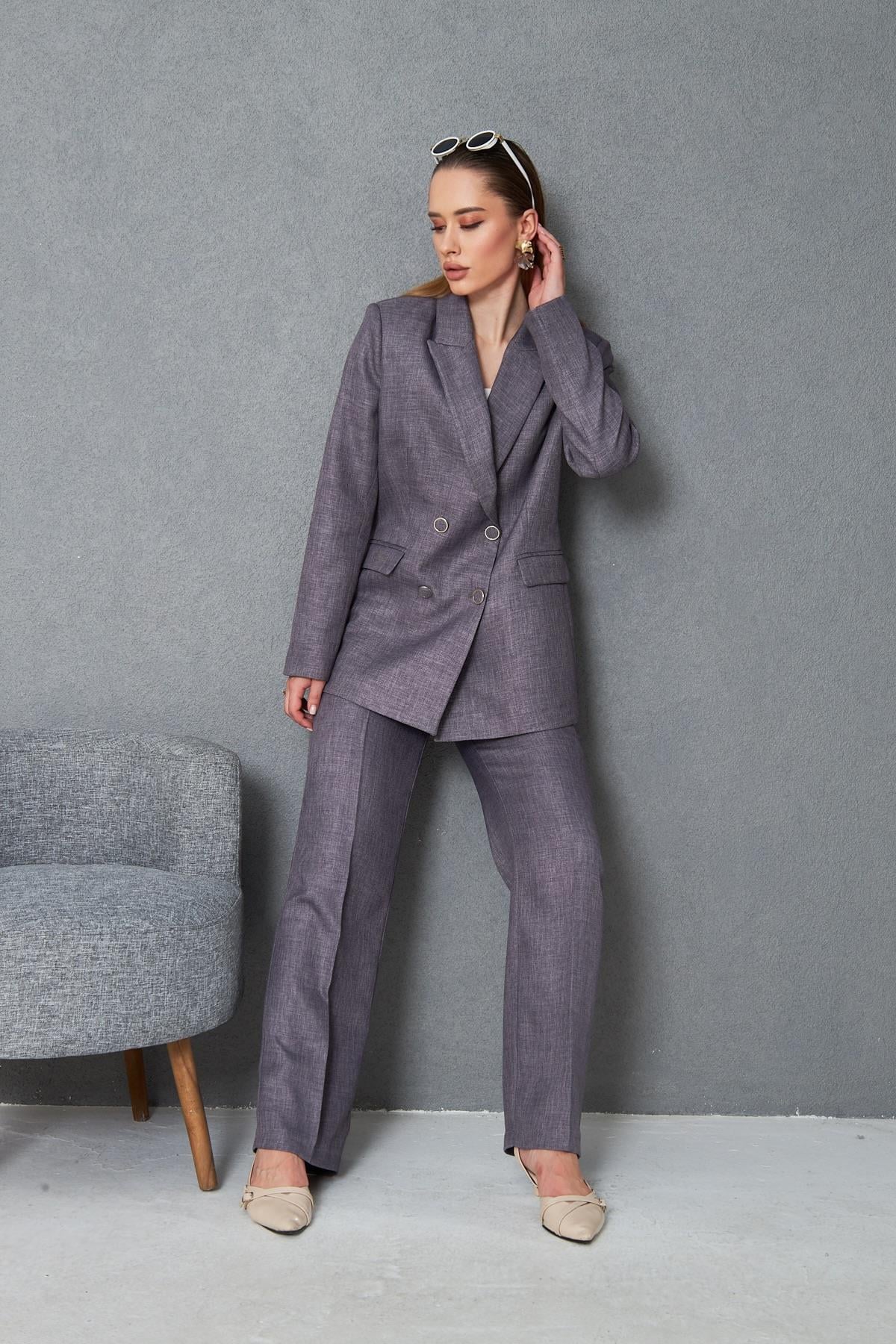 4 Düğmeli Kruvaze Yünefekt Takım Antrasit