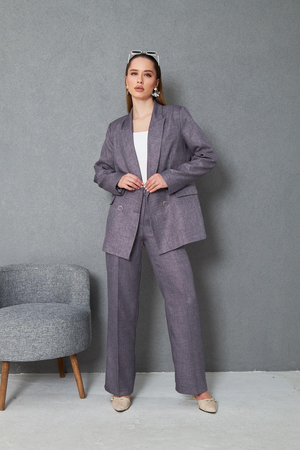 4 Düğmeli Kruvaze Yünefekt Takım Antrasit