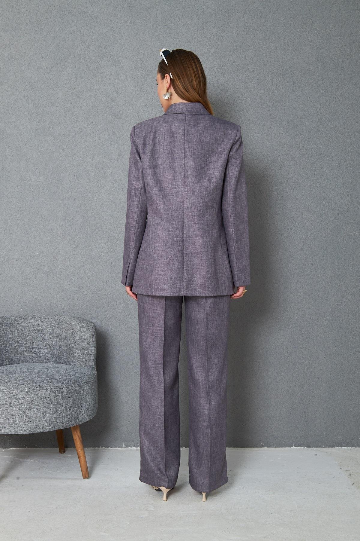 4 Düğmeli Kruvaze Yünefekt Takım Antrasit