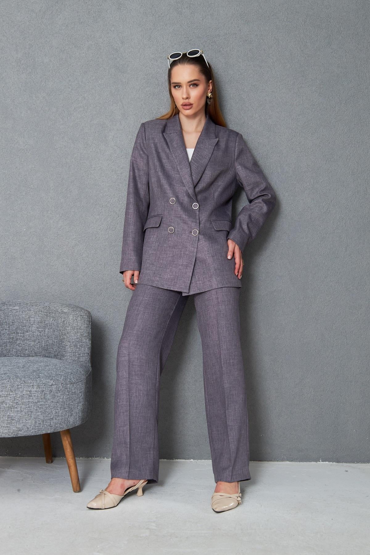 4 Düğmeli Kruvaze Yünefekt Takım Antrasit