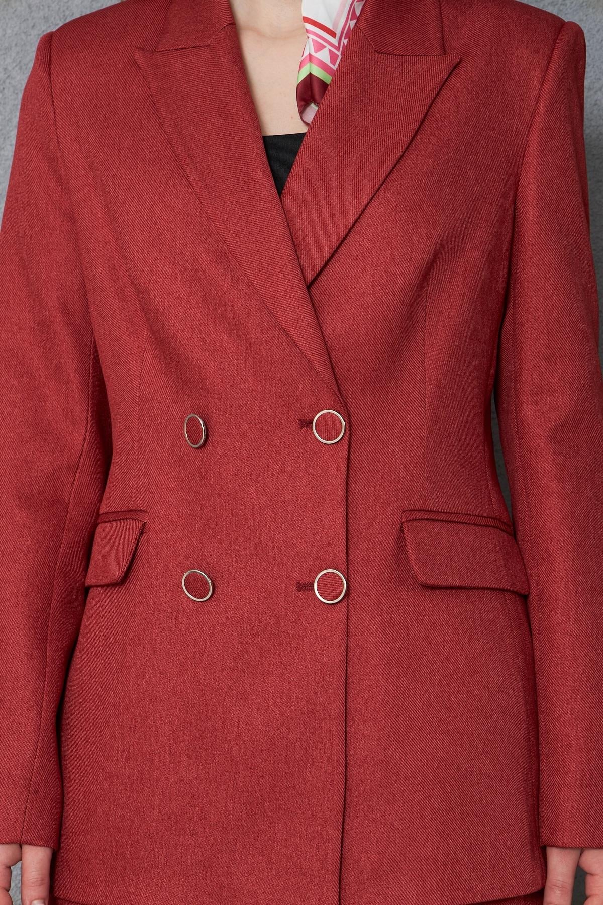 4 Düğmeli Kruvaze Yünefekt Takım Kırmızı