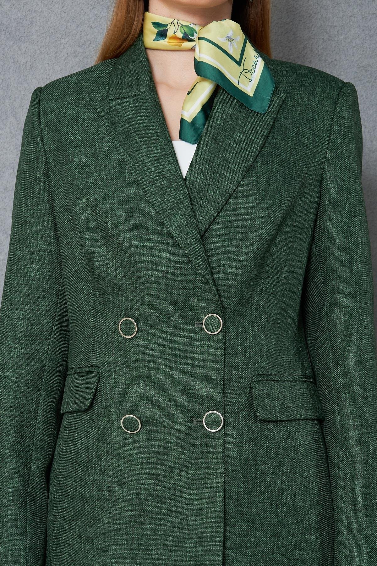 4 Düğmeli Kruvaze Yünefekt Takım Zümrüt