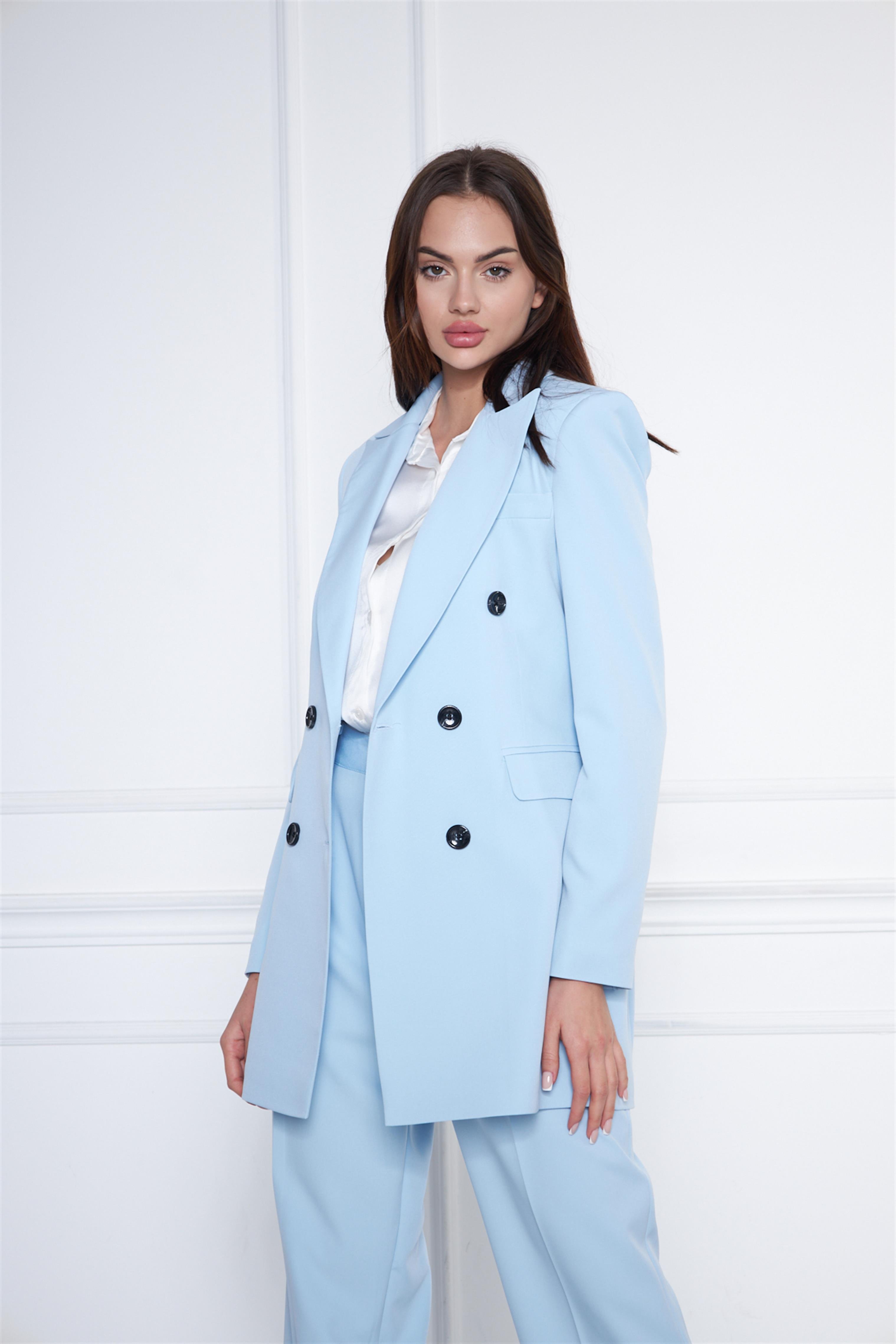 6 Düğme Kruvaze Ceketli Bol Paça Takım