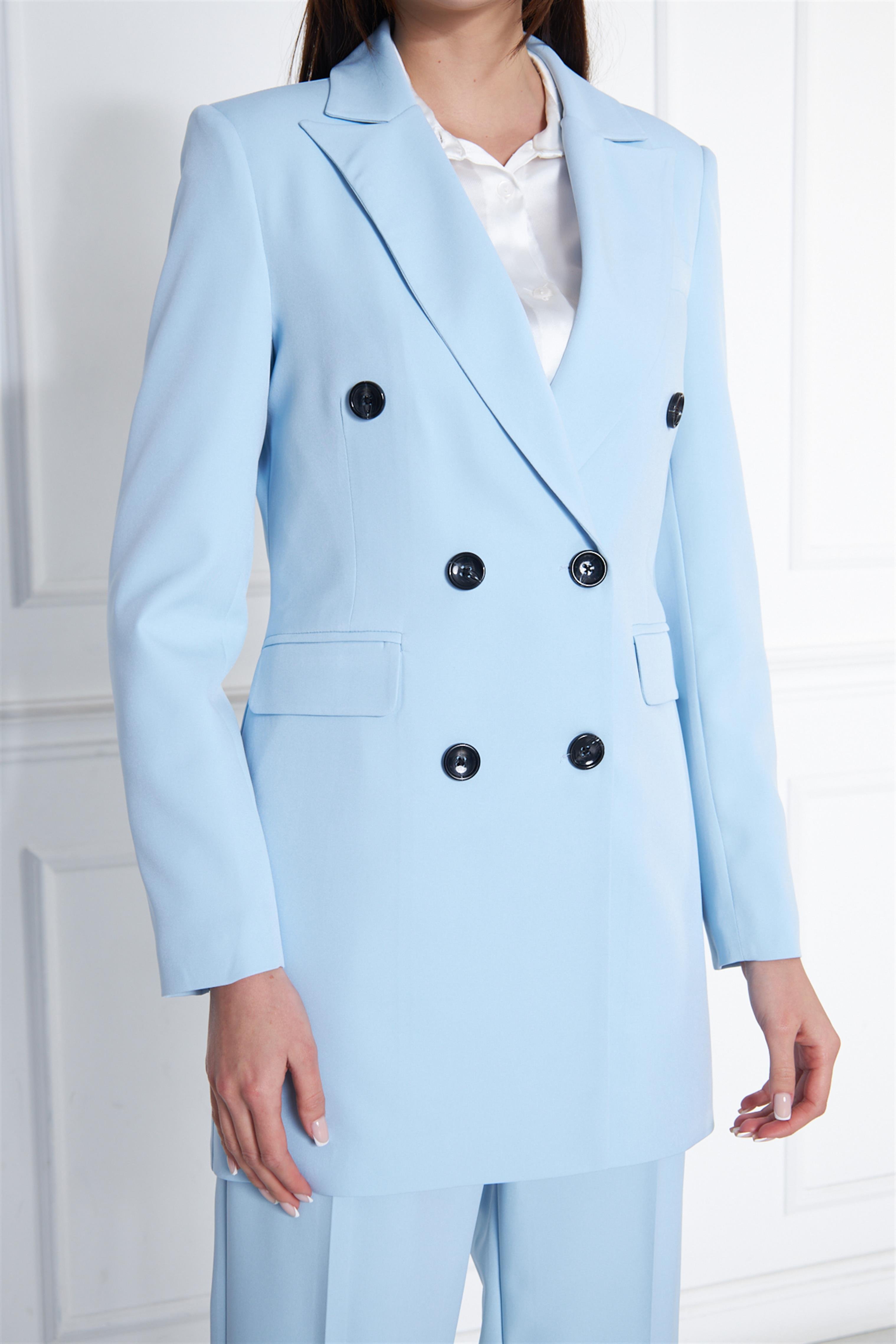 6 Düğme Kruvaze Ceketli Bol Paça Takım