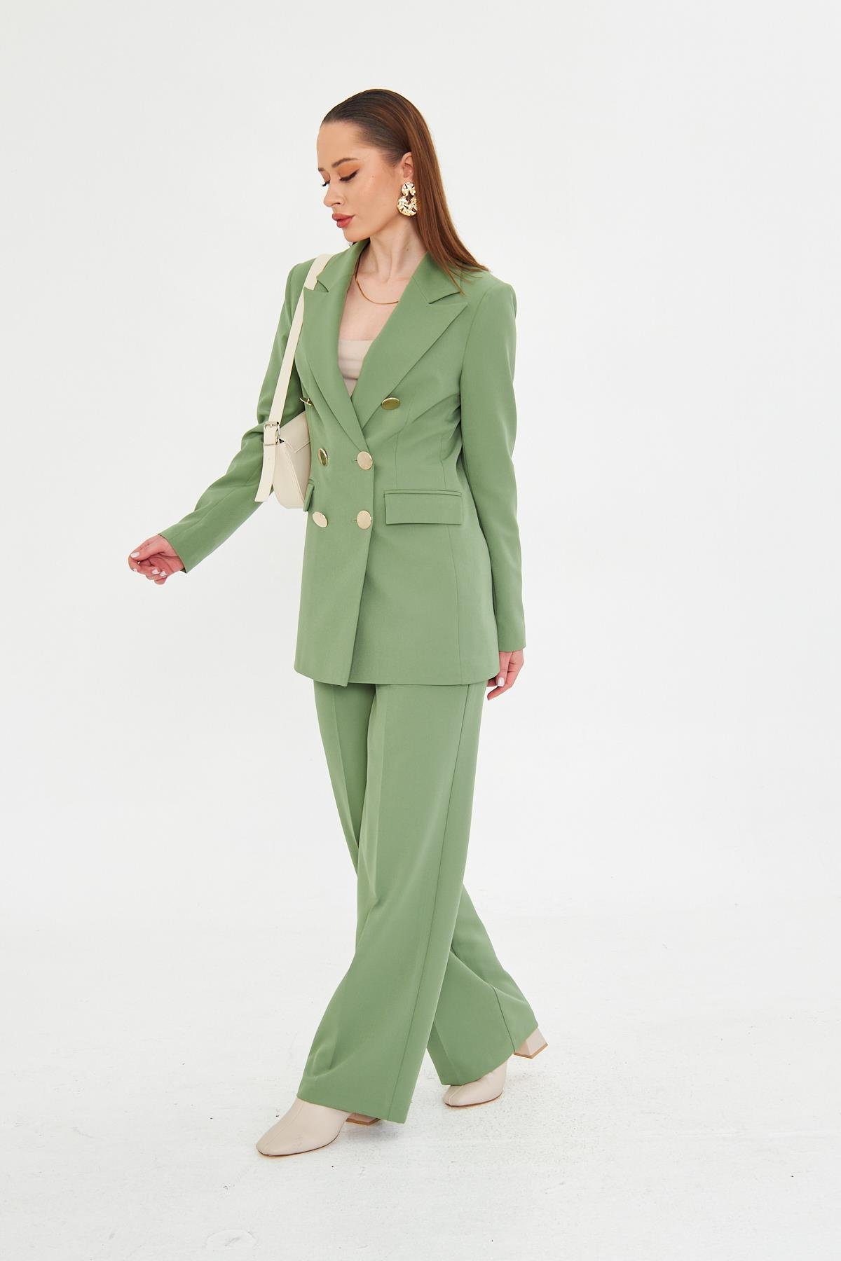 Büyük Gold Düğmeli Kruvaze Takım Haki