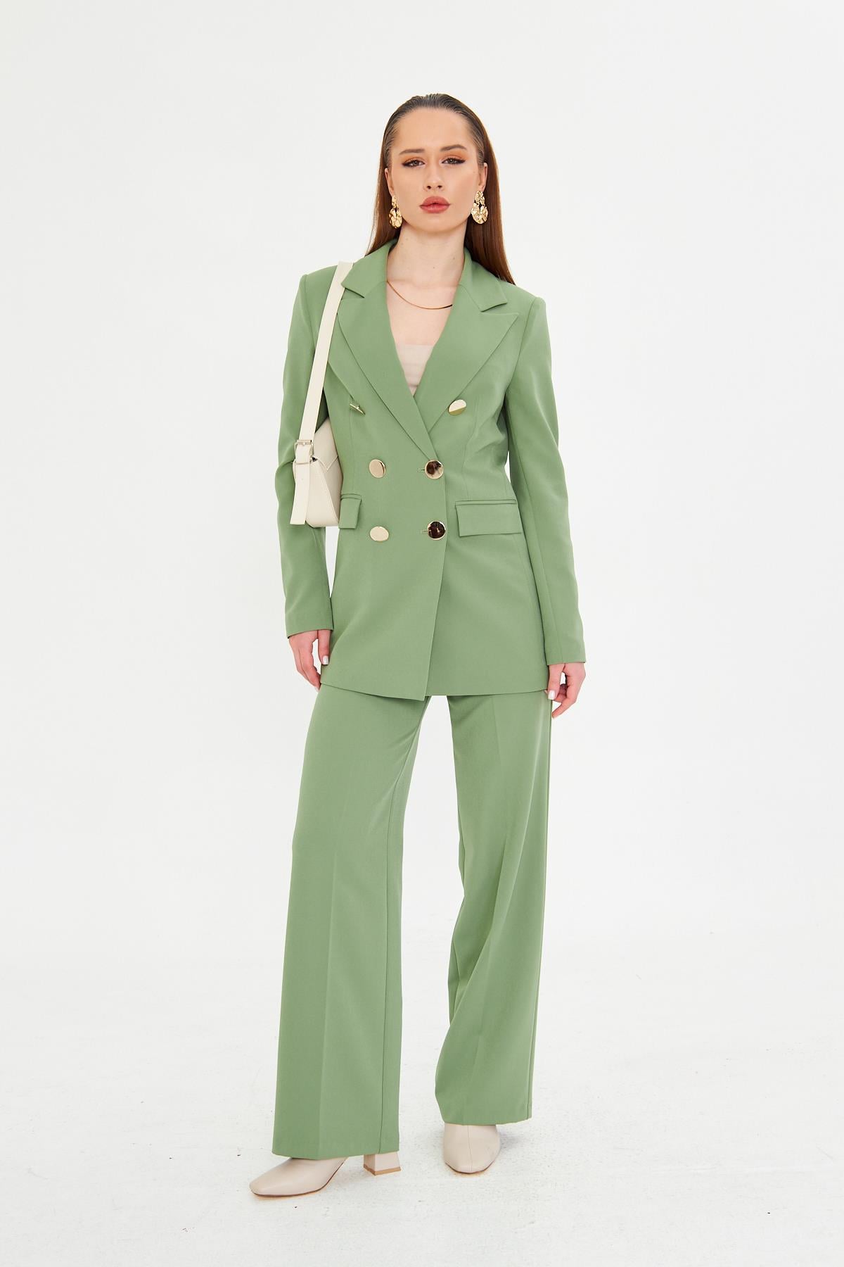 Büyük Gold Düğmeli Kruvaze Takım Haki