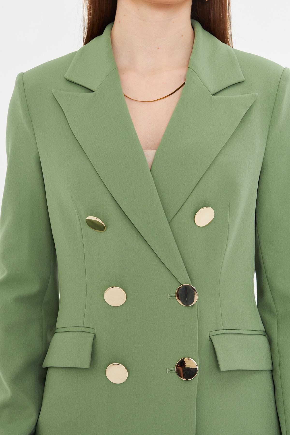 Büyük Gold Düğmeli Kruvaze Takım Haki