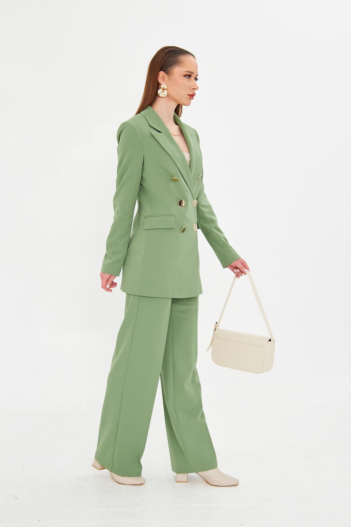 Büyük Gold Düğmeli Kruvaze Takım Haki