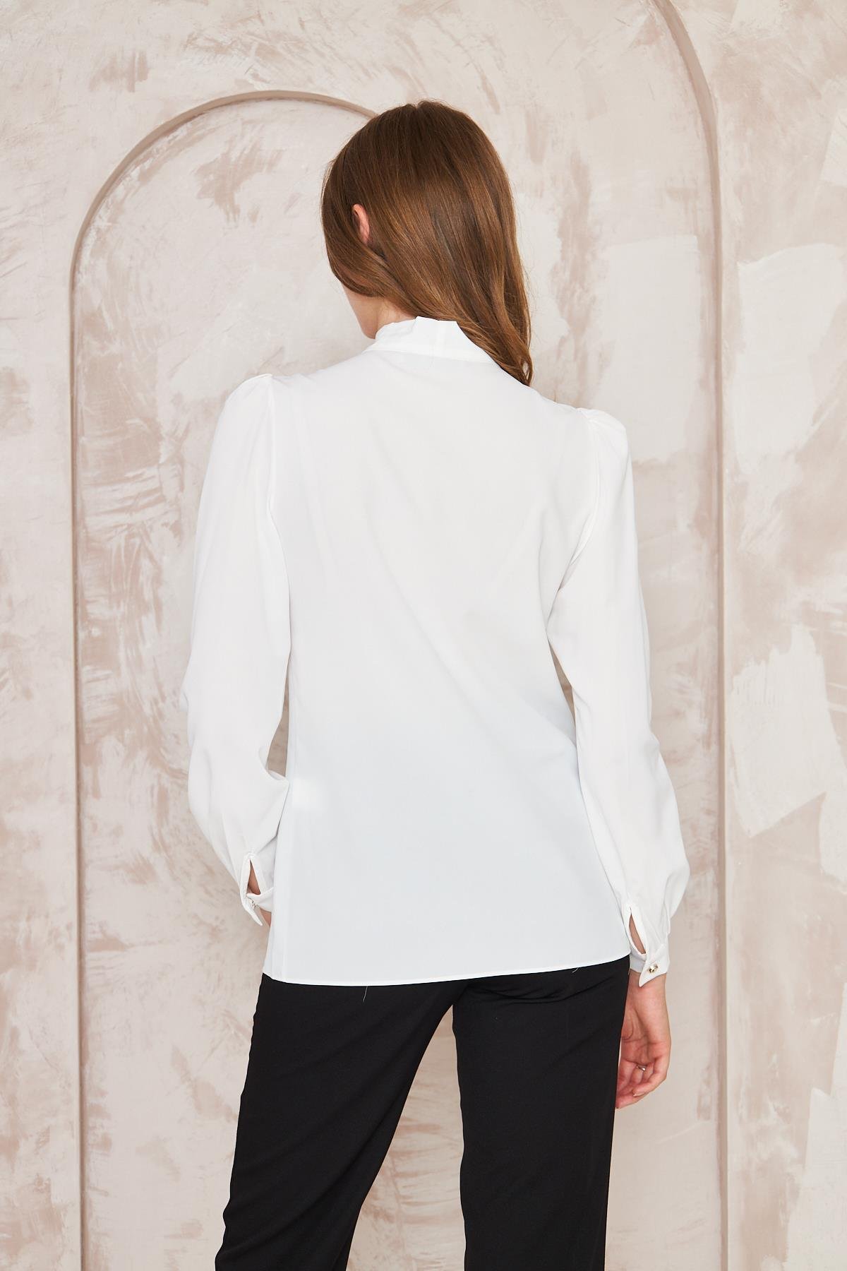 Büzgü Kol Fularlı Gömlek Ekru