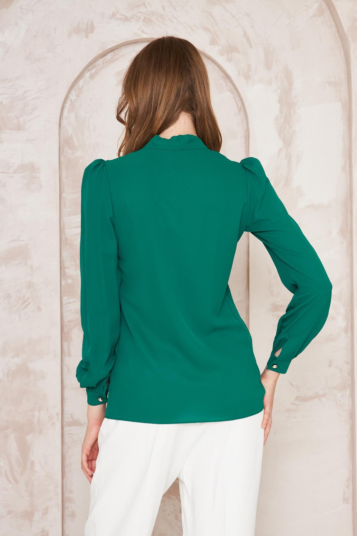 Büzgü Kol Fularlı Gömlek Yeşil