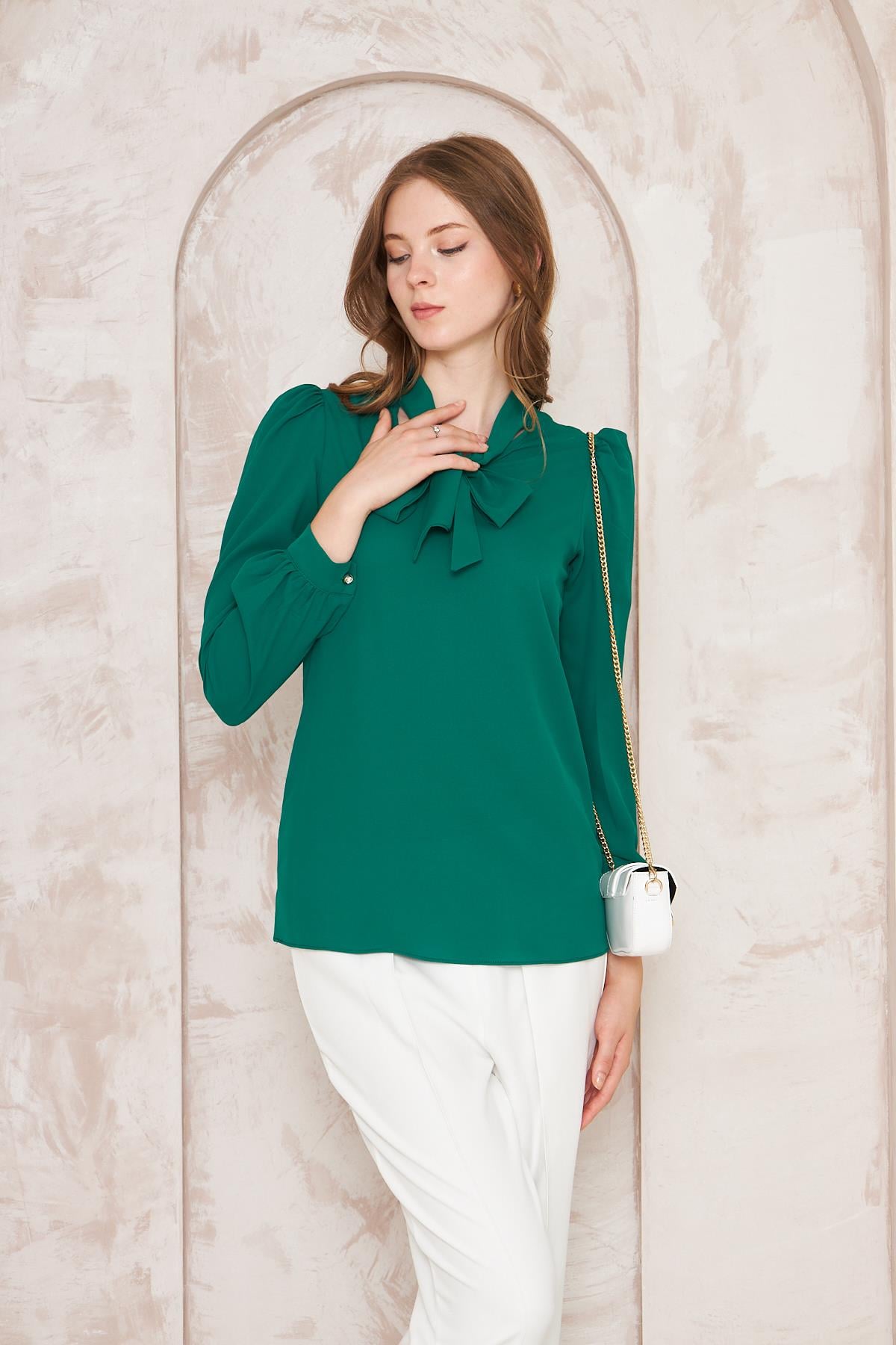 Büzgü Kol Fularlı Gömlek Yeşil