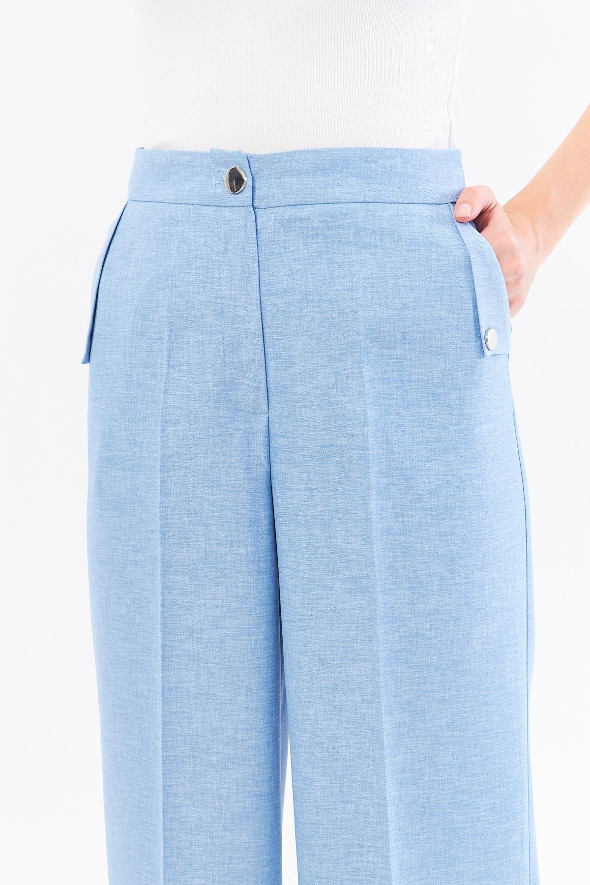 Cep Detay Keten Pantolon Bebe Mavisi