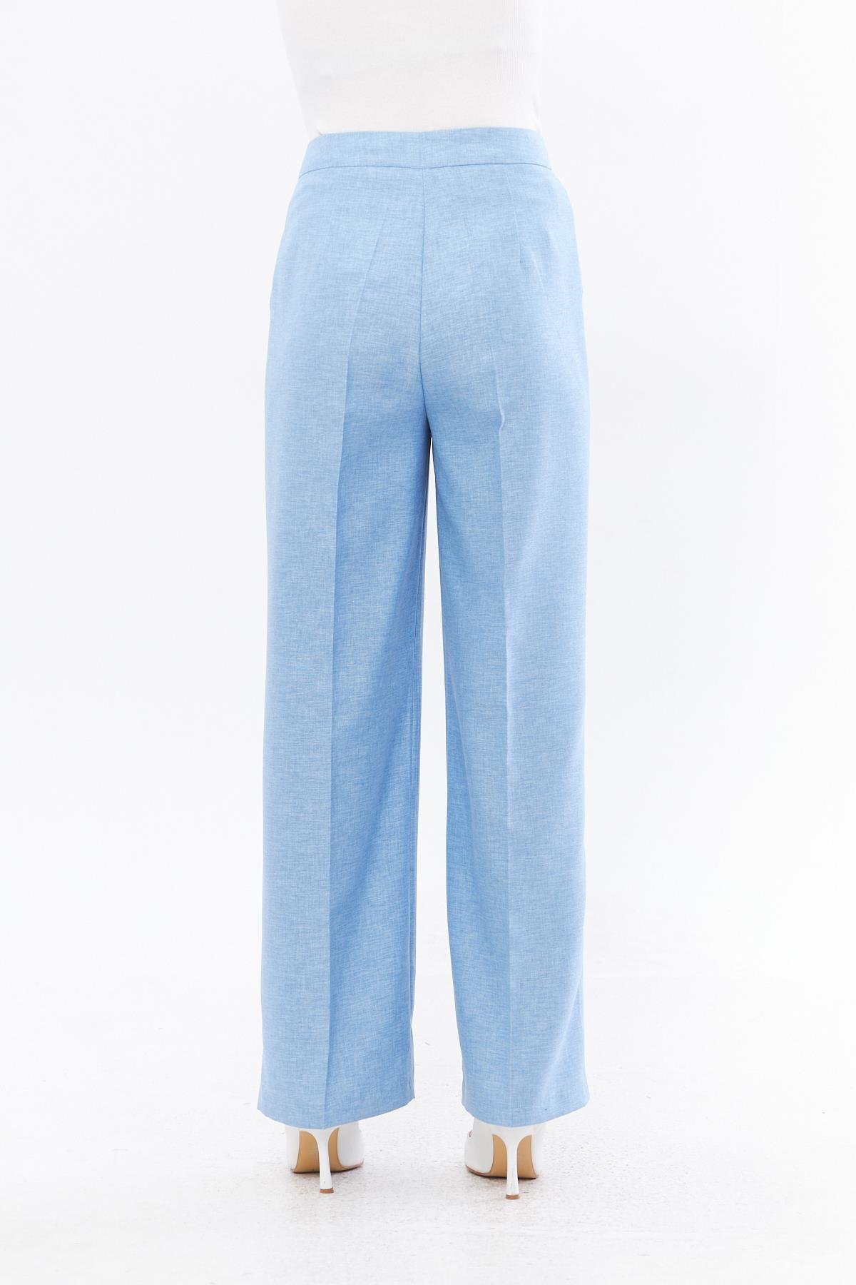 Cep Detay Keten Pantolon Bebe Mavisi