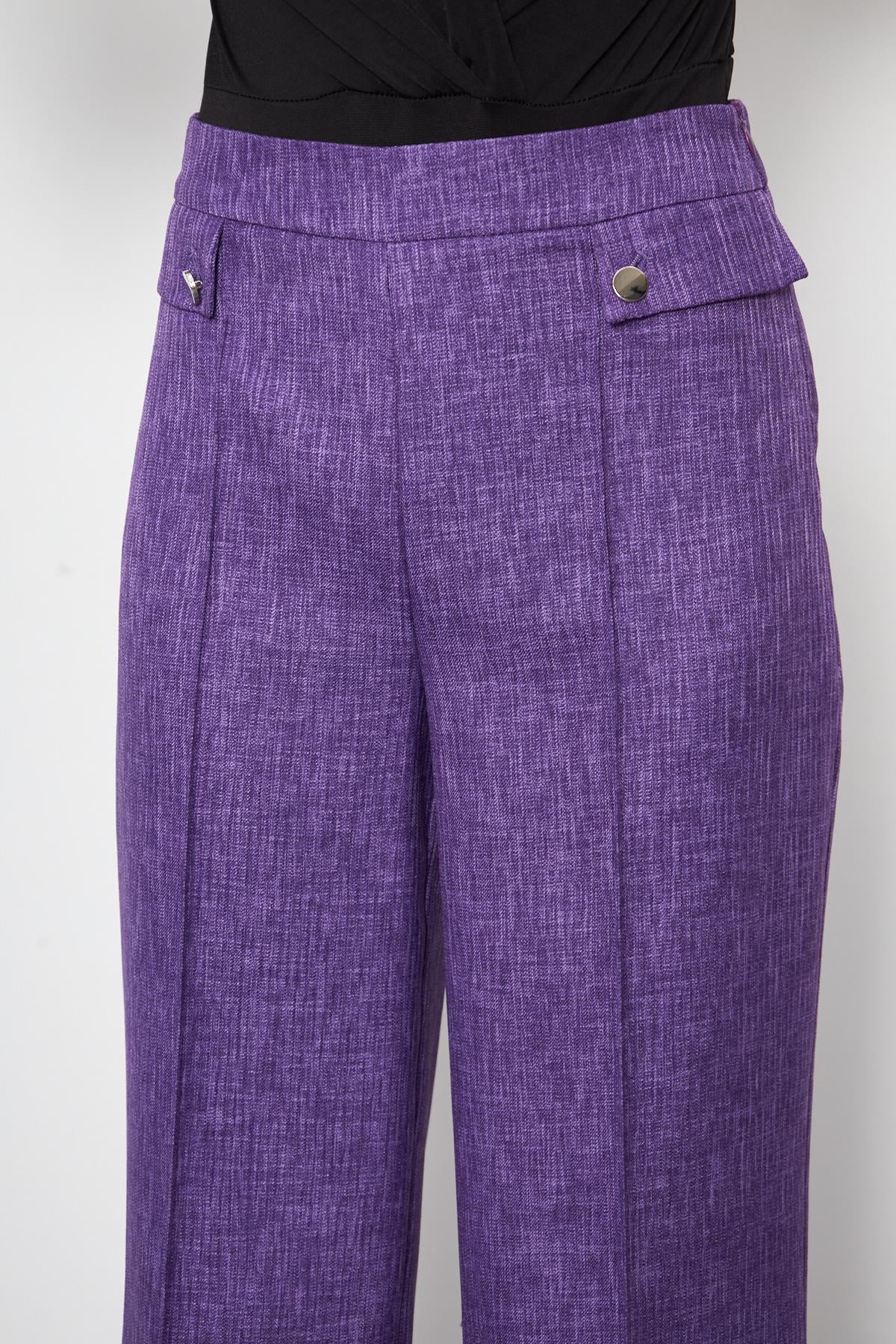 Cep Detay Yünefekt Pantolon Lila
