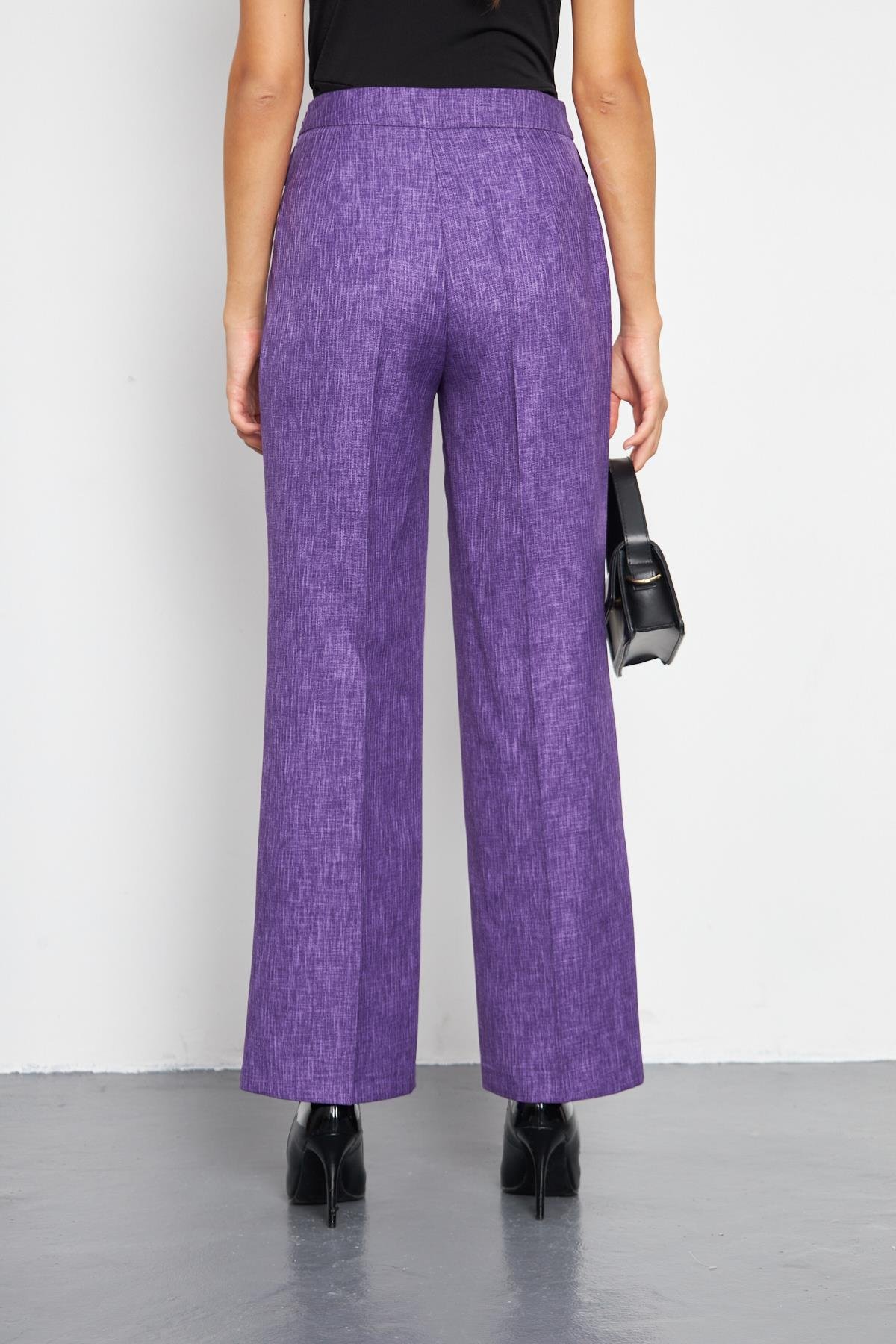 Cep Detay Yünefekt Pantolon Lila