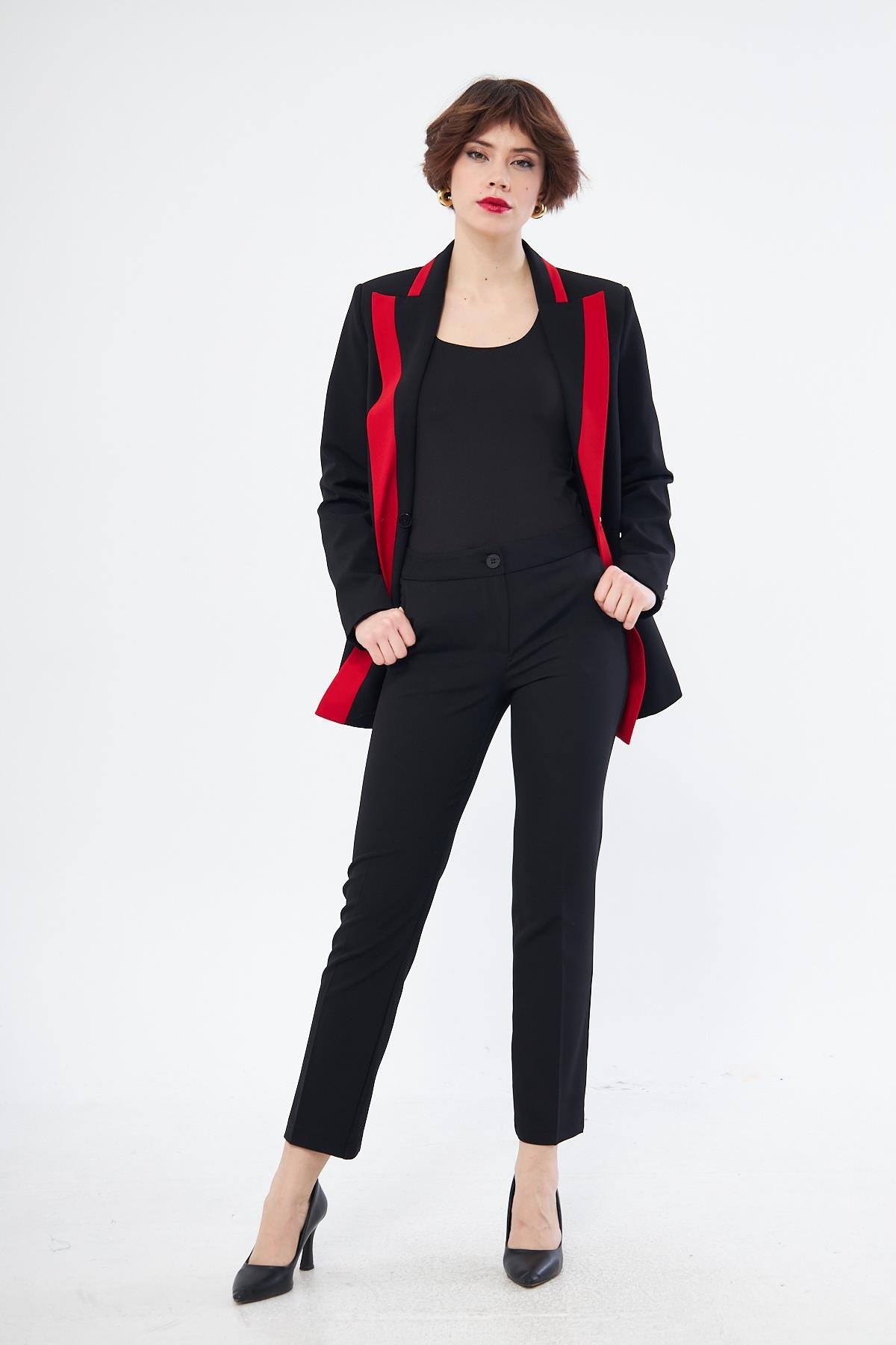 Çift Renk Kruvaze Ceketli Takım Siyah