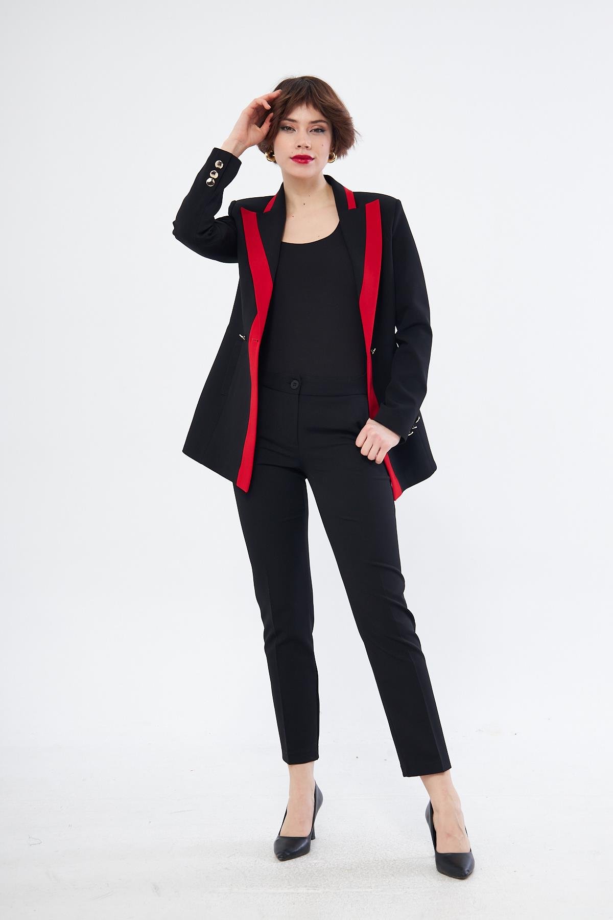 Çift Renk Kruvaze Ceketli Takım Siyah