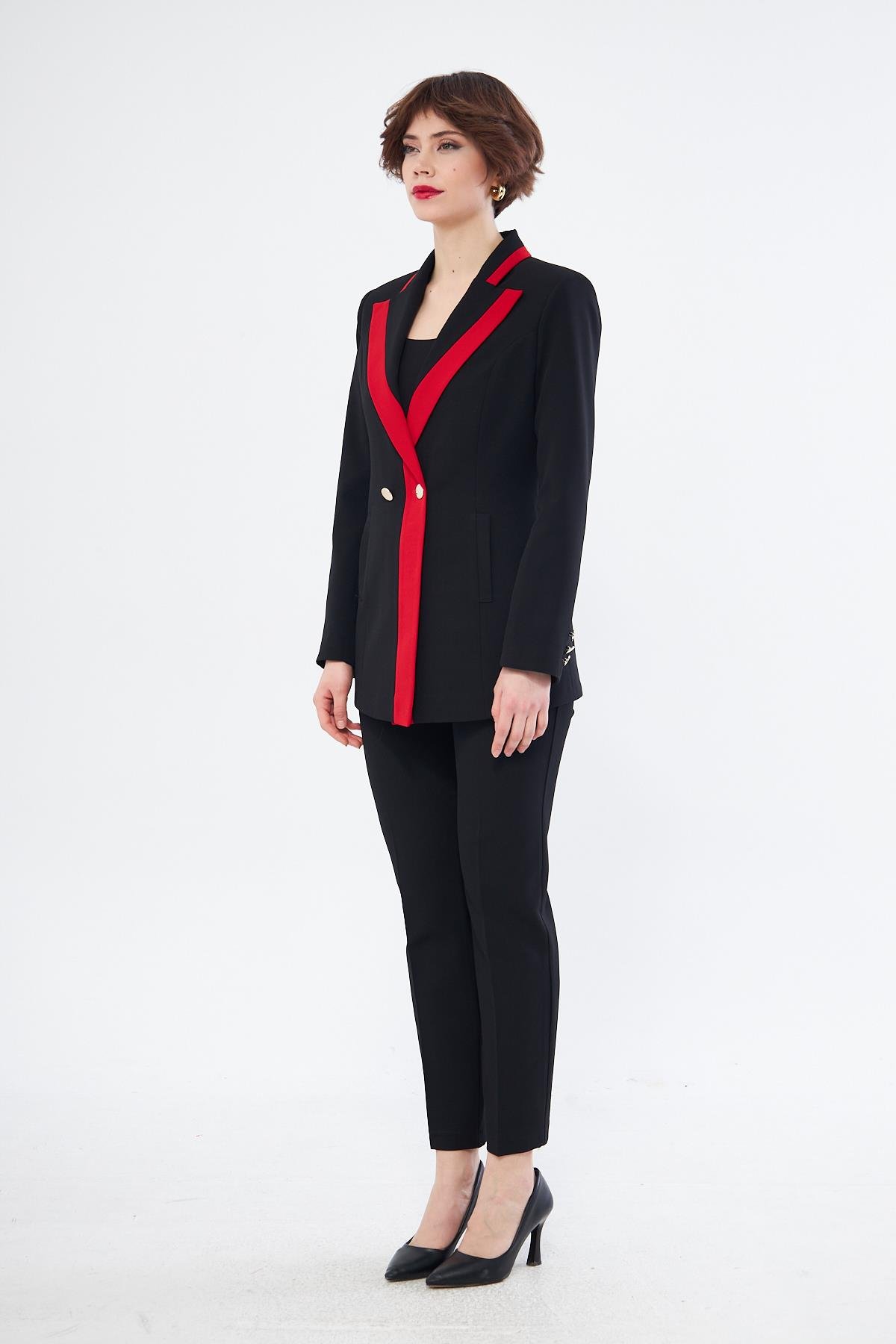 Çift Renk Kruvaze Ceketli Takım Siyah