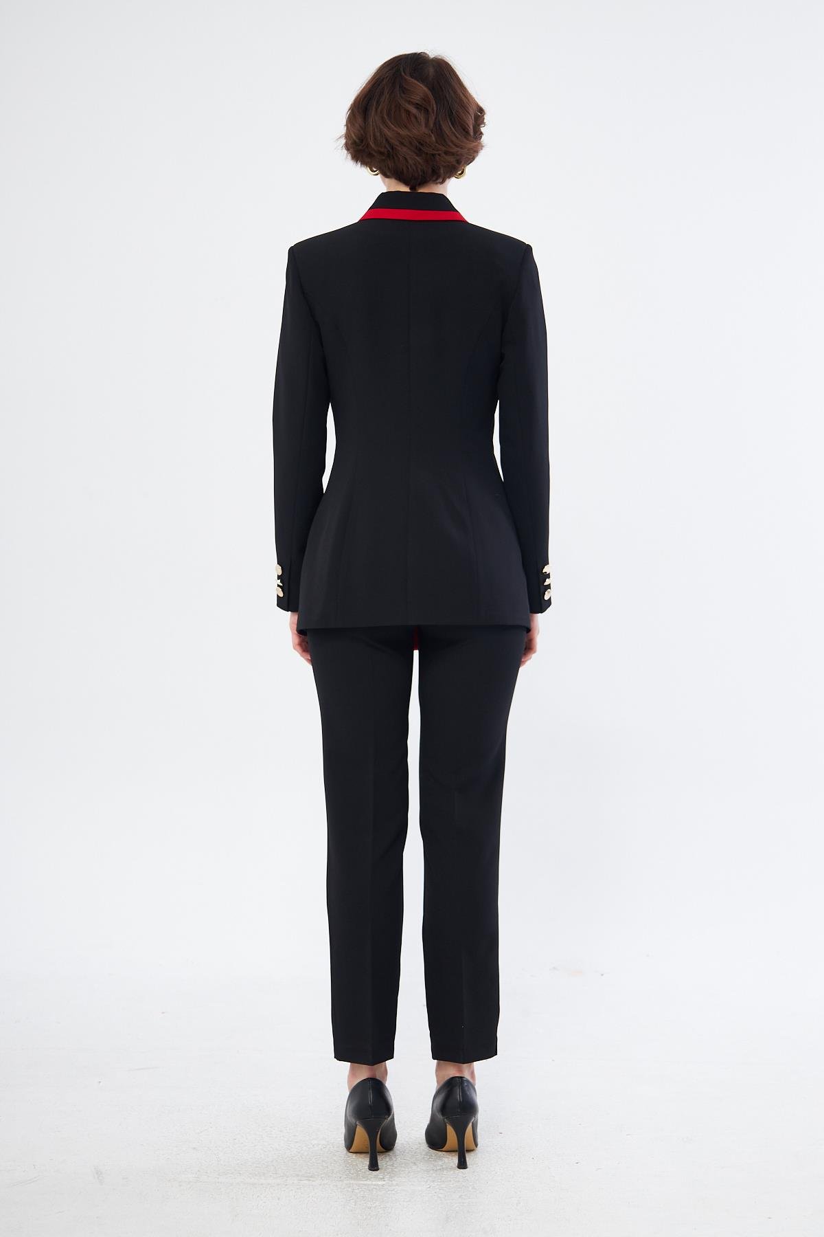 Çift Renk Kruvaze Ceketli Takım Siyah