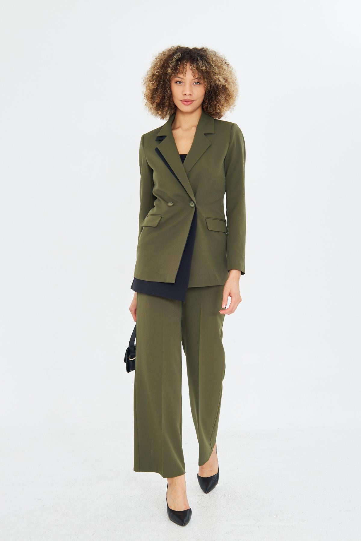 Çift Yaka Kruvze Ceketli Takım Haki