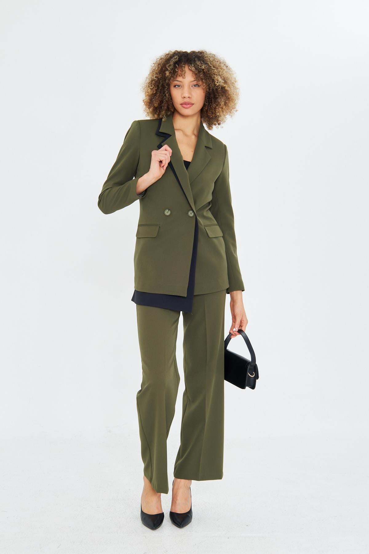 Çift Yaka Kruvze Ceketli Takım Haki