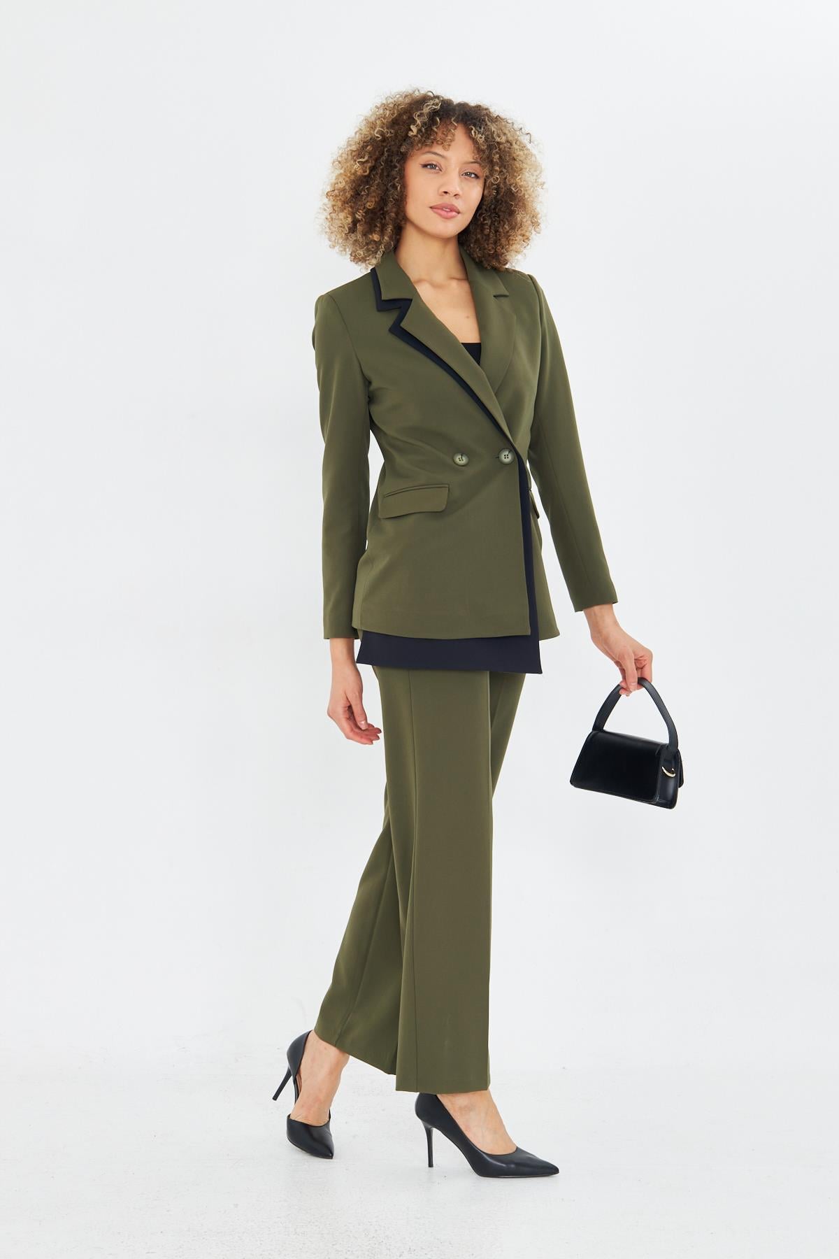 Çift Yaka Kruvze Ceketli Takım Haki