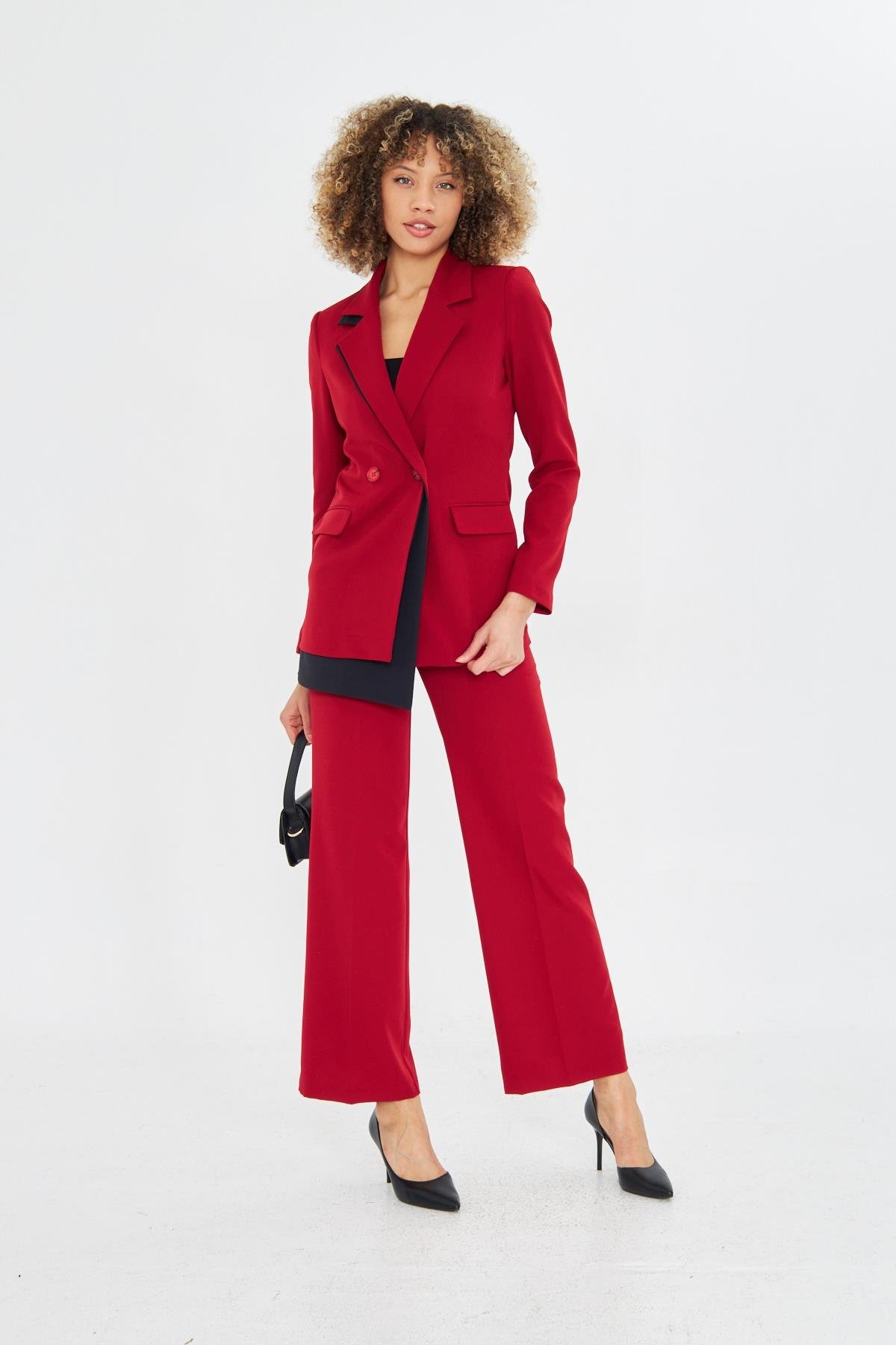 Çift Yaka Kruvze Ceketli Takım Kırmızı