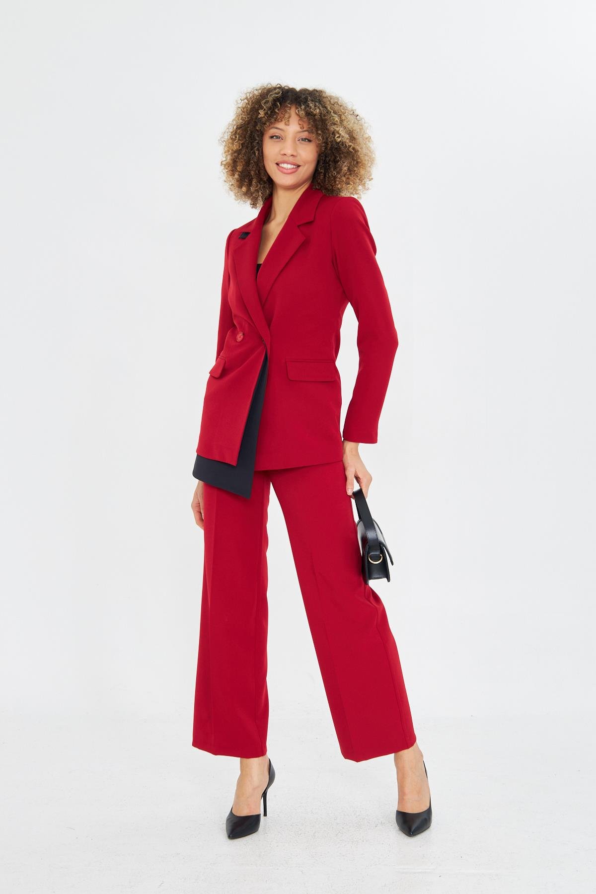 Çift Yaka Kruvze Ceketli Takım Kırmızı