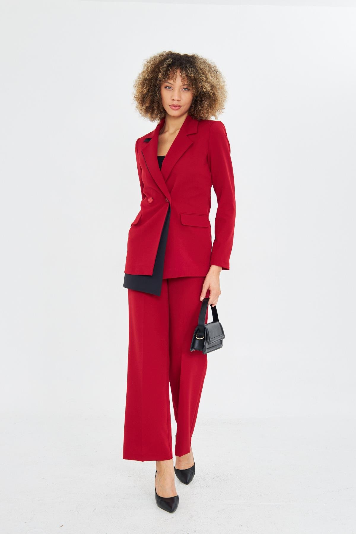 Çift Yaka Kruvze Ceketli Takım Kırmızı
