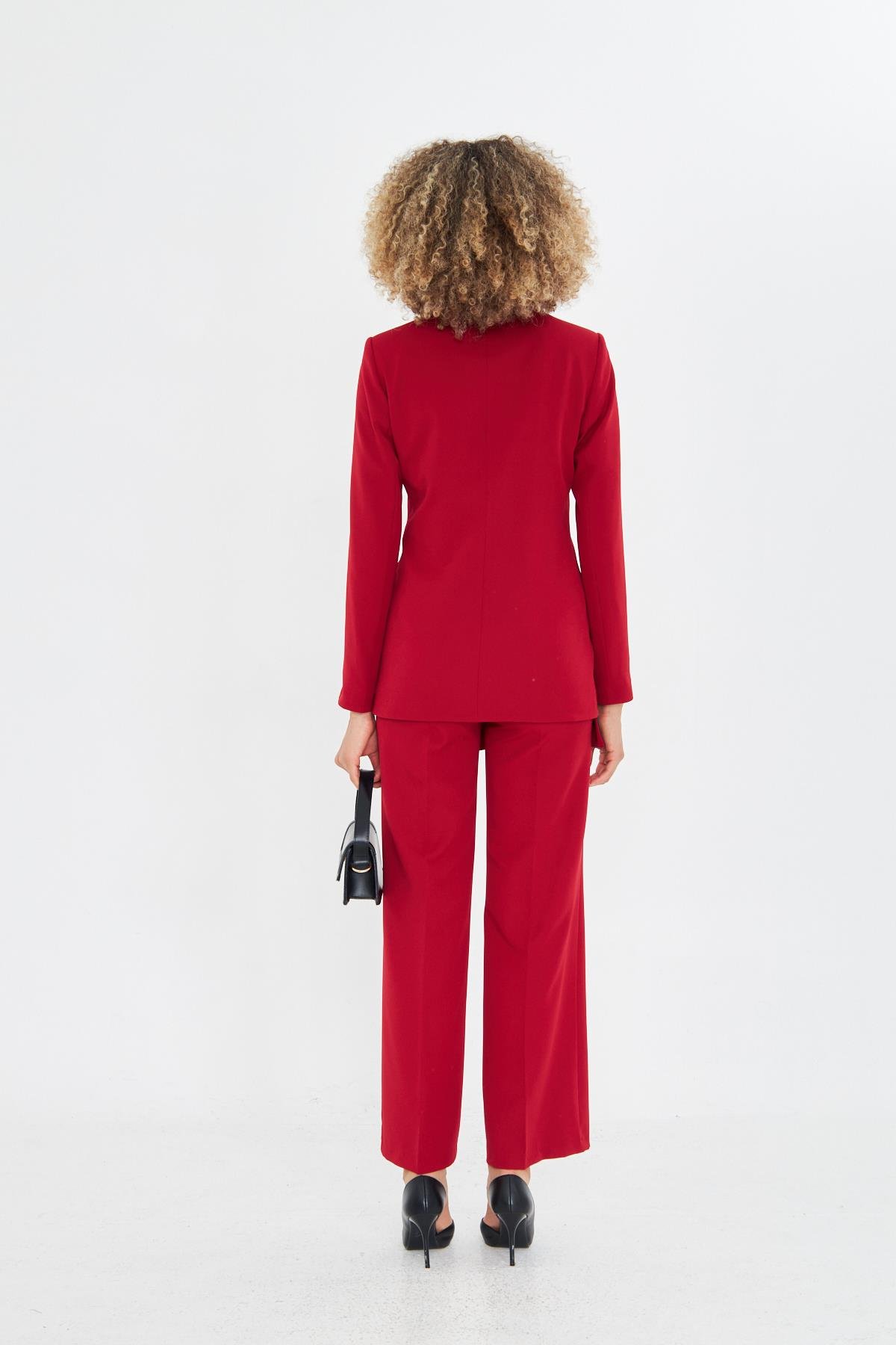 Çift Yaka Kruvze Ceketli Takım Kırmızı