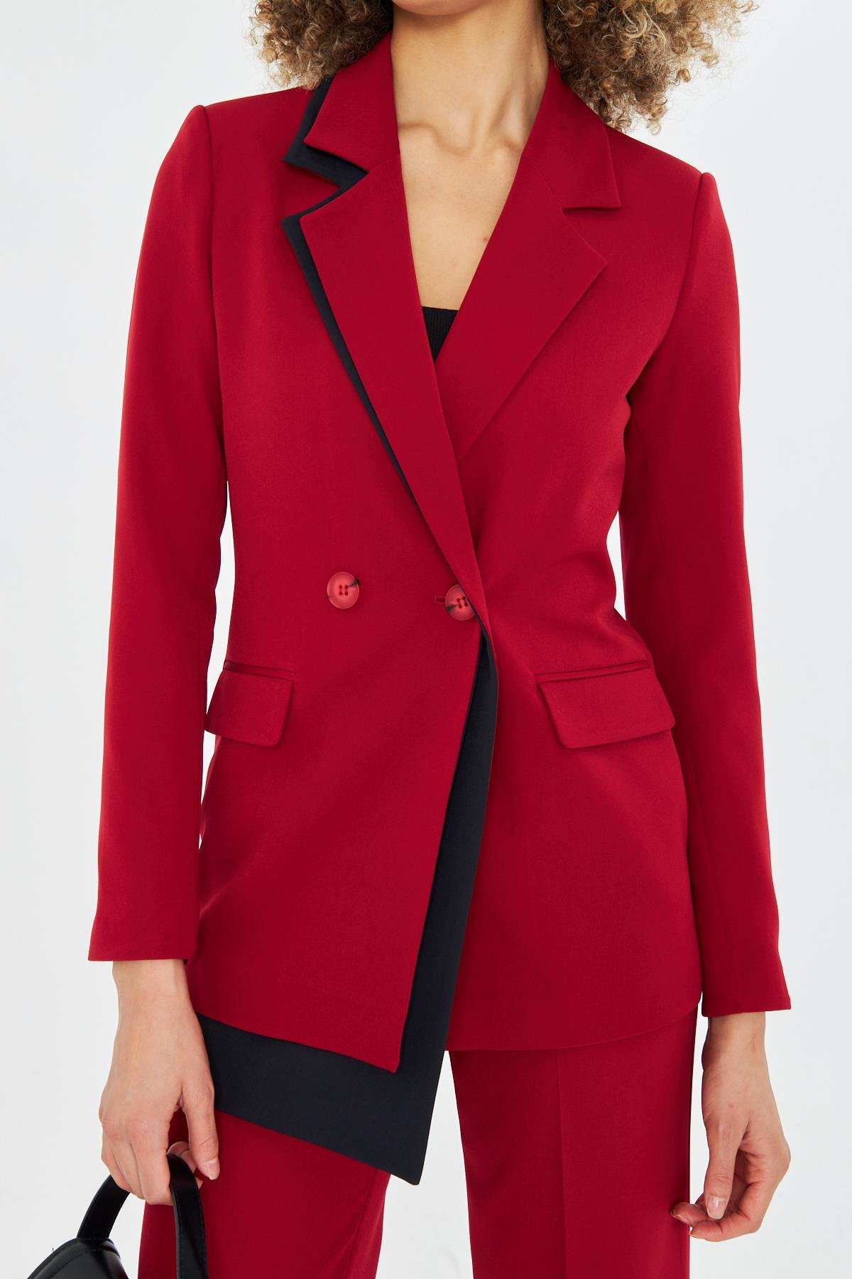 Çift Yaka Kruvze Ceketli Takım Kırmızı