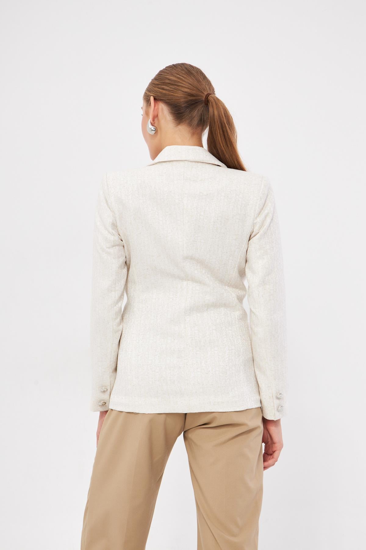 Düğme Detay Kartaneli Kısa Ceket 