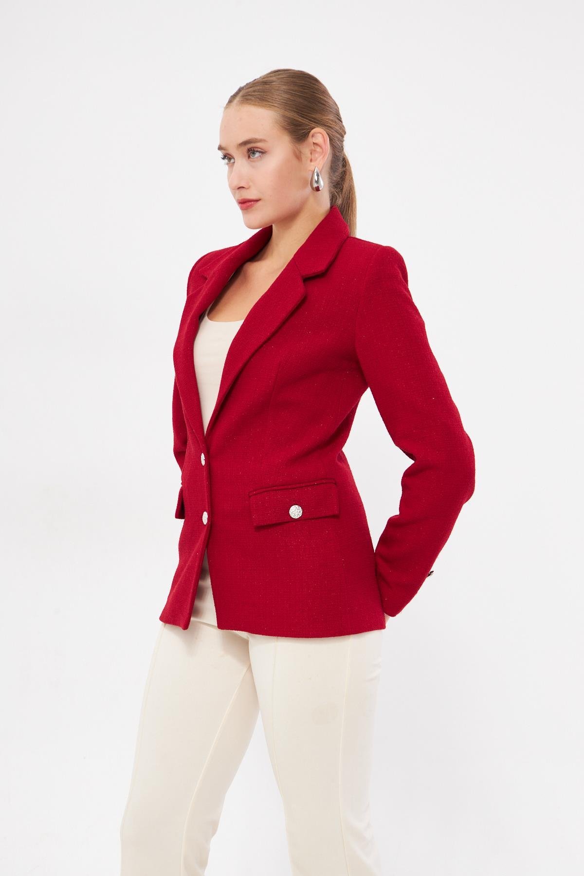 Düğme Detay Tüvit Kısa Ceket 