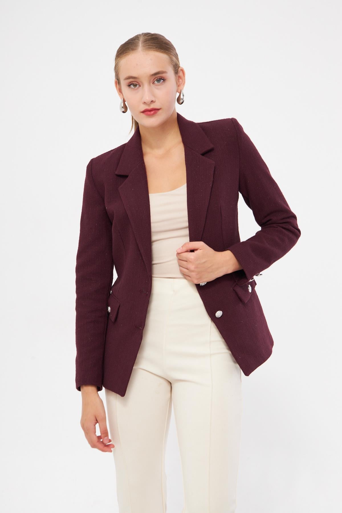 Düğme Detay Tüvit Kısa Ceket 