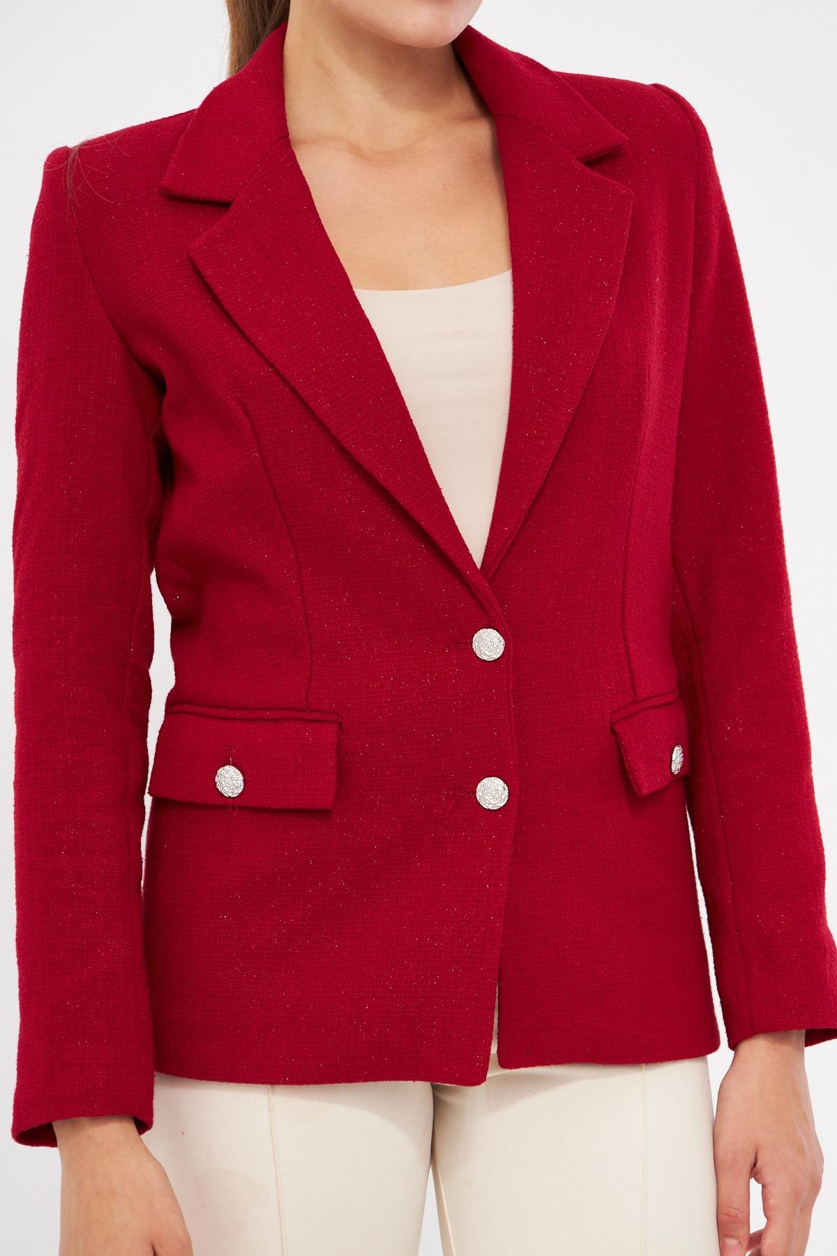 Düğme Detay Tüvit Kısa Ceket 