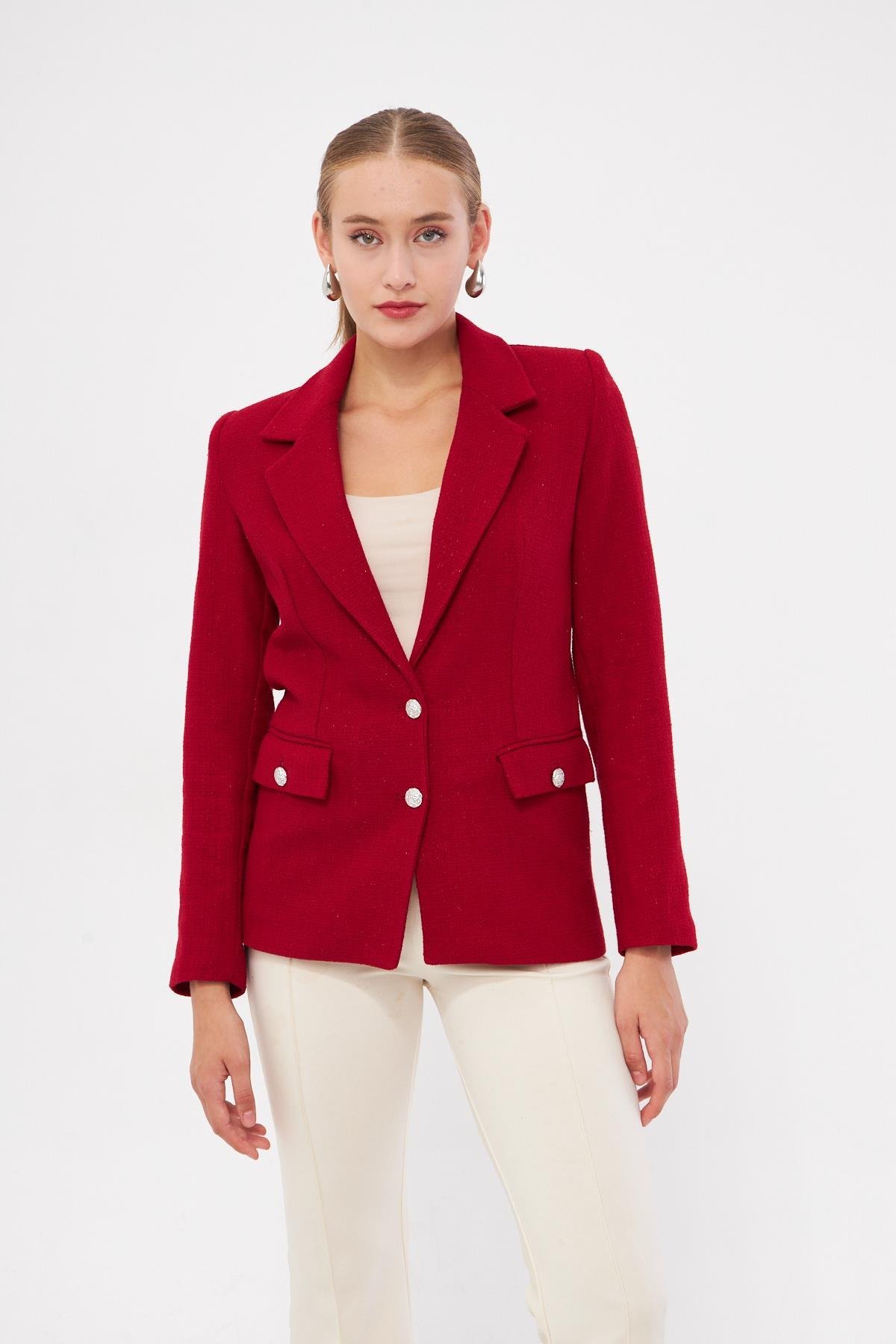 Düğme Detay Tüvit Kısa Ceket 