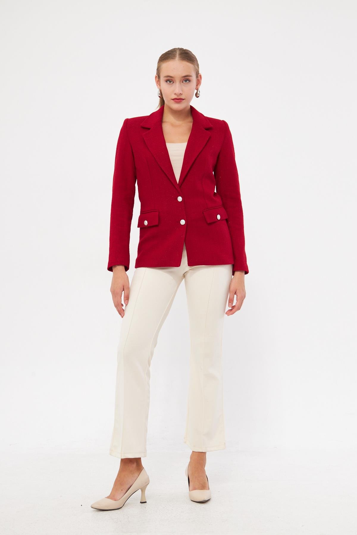 Düğme Detay Tüvit Kısa Ceket 