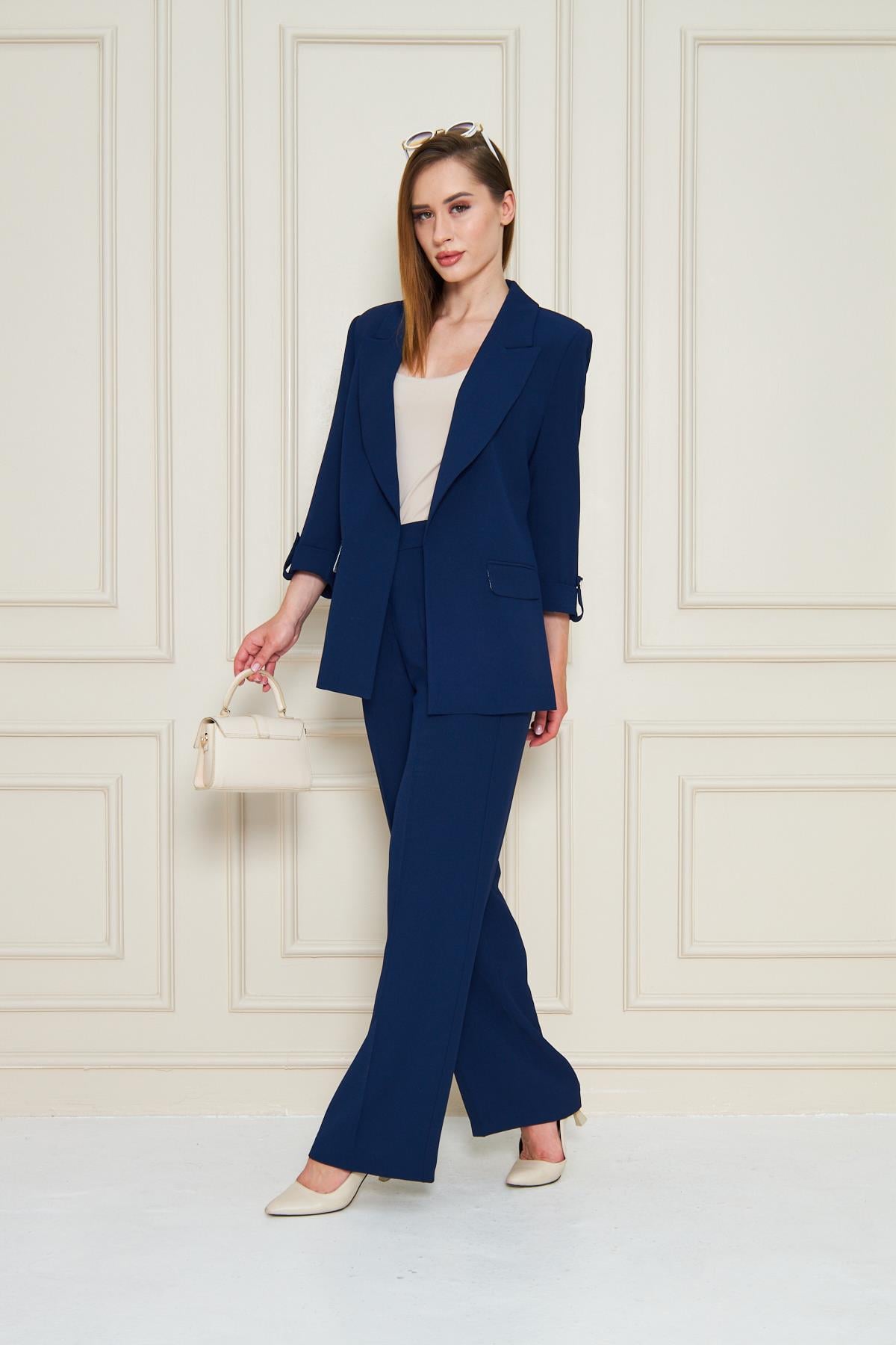 Fakir Kol Nikel Düğmeli Krep Takım Lacivert