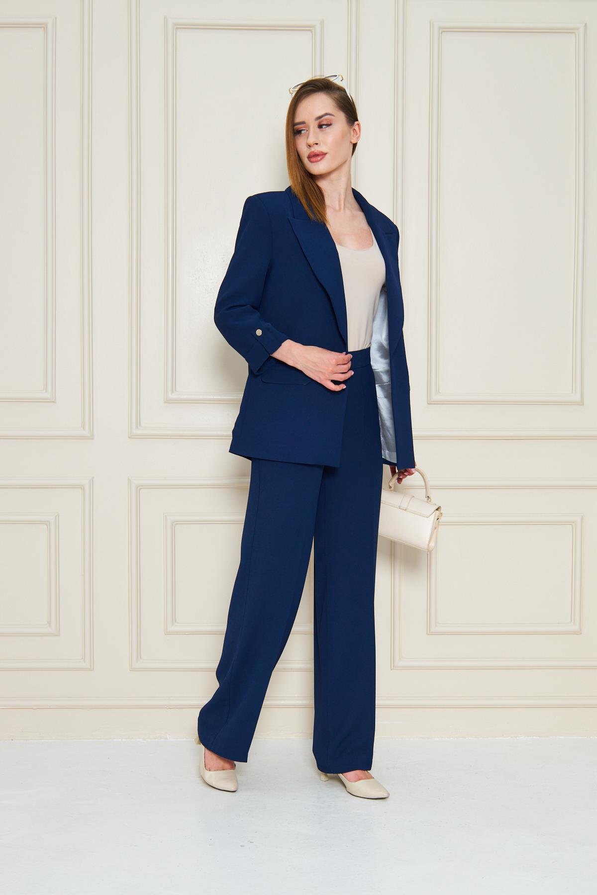 Fakir Kol Nikel Düğmeli Krep Takım Lacivert