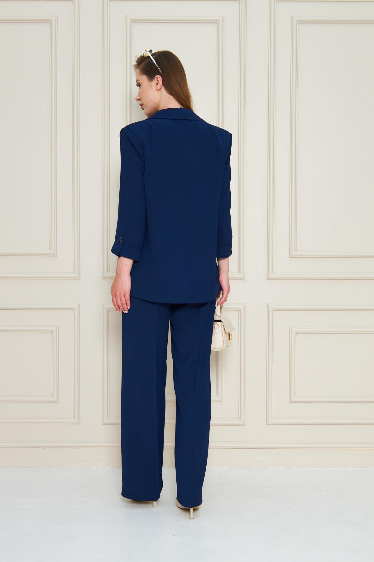 Fakir Kol Nikel Düğmeli Krep Takım Lacivert