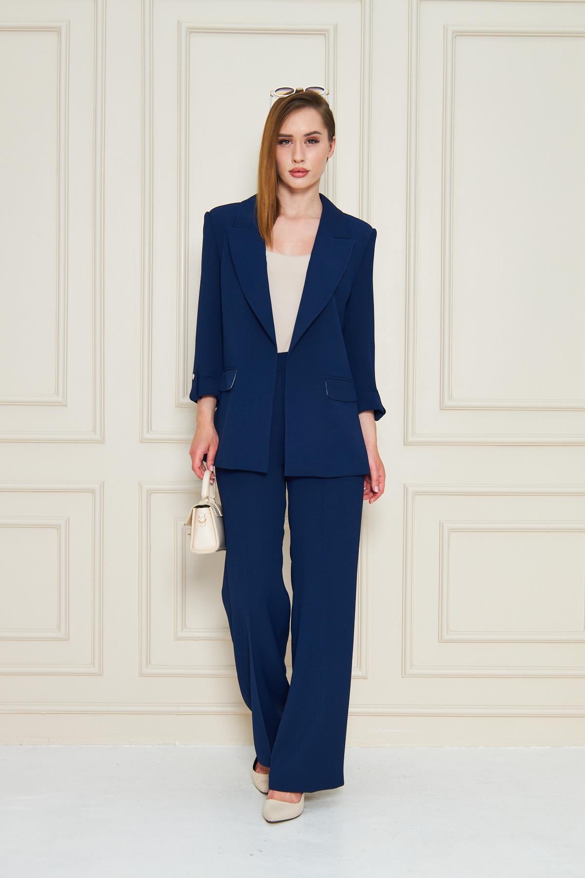 Fakir Kol Nikel Düğmeli Krep Takım Lacivert