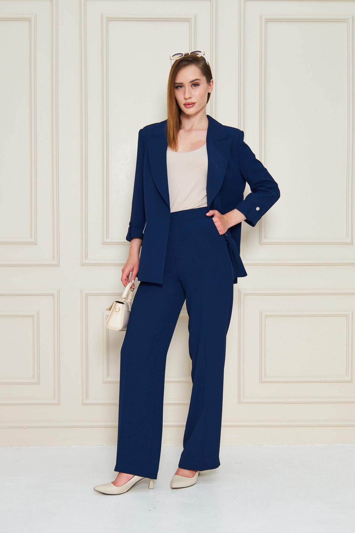 Fakir Kol Nikel Düğmeli Krep Takım Lacivert