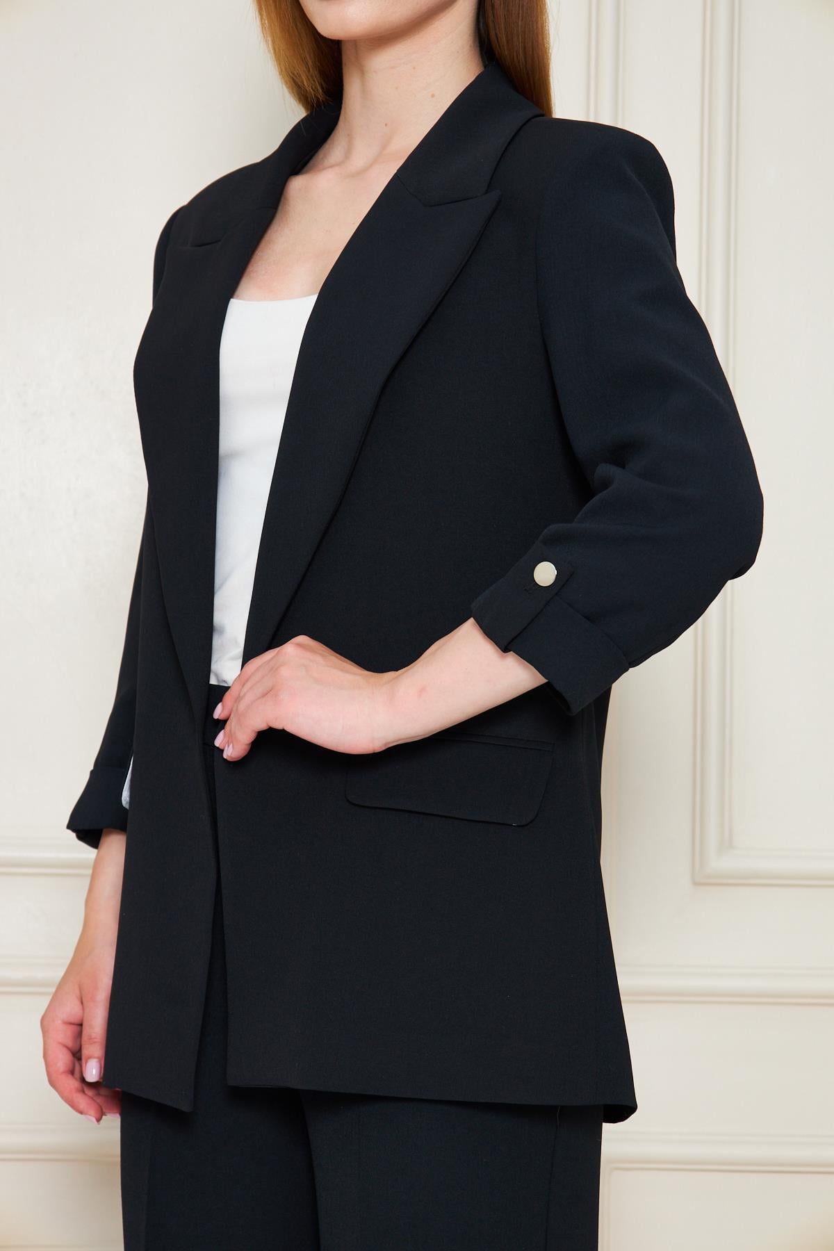 Fakir Kol Nikel Düğmeli Krep Takım Siyah