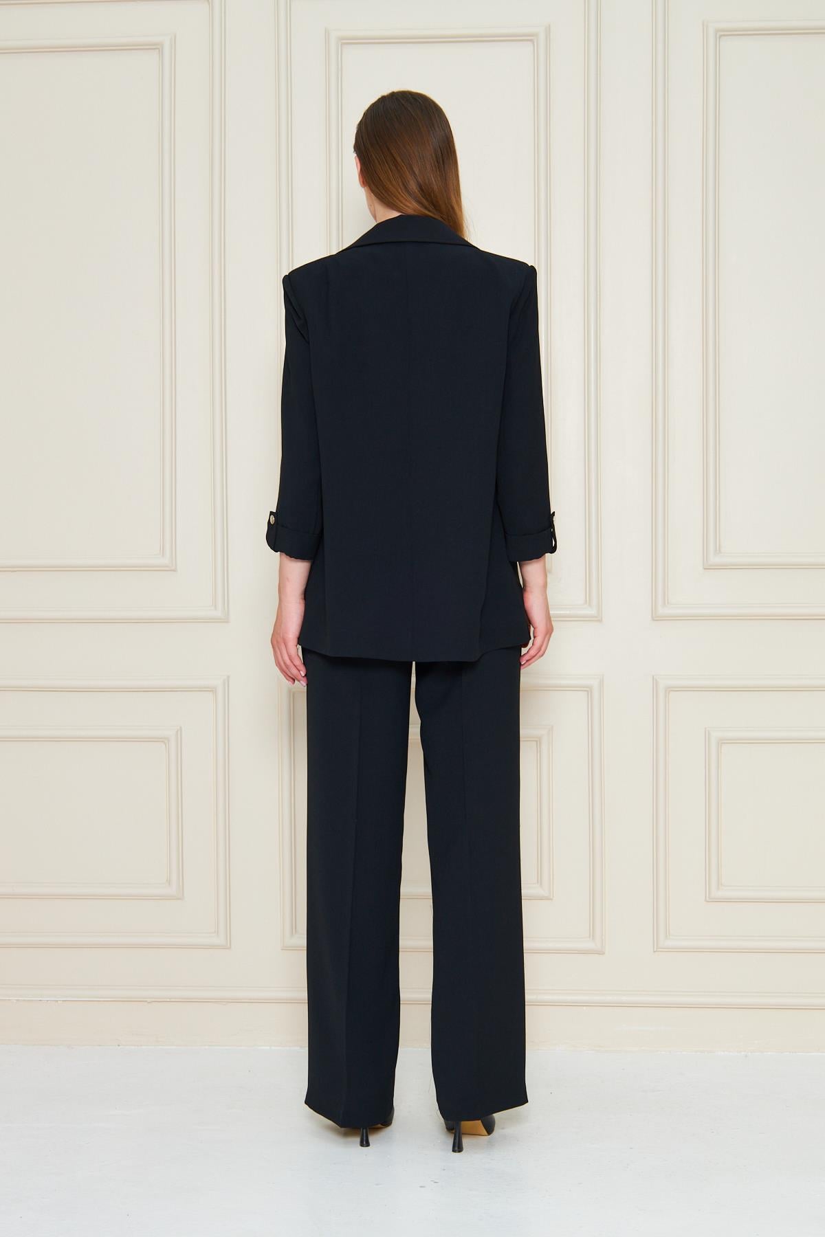 Fakir Kol Nikel Düğmeli Krep Takım Siyah