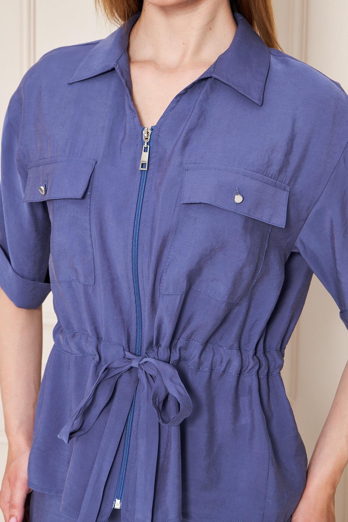 Fermuarlı Cep Detay Modal İkili Takım İndigo