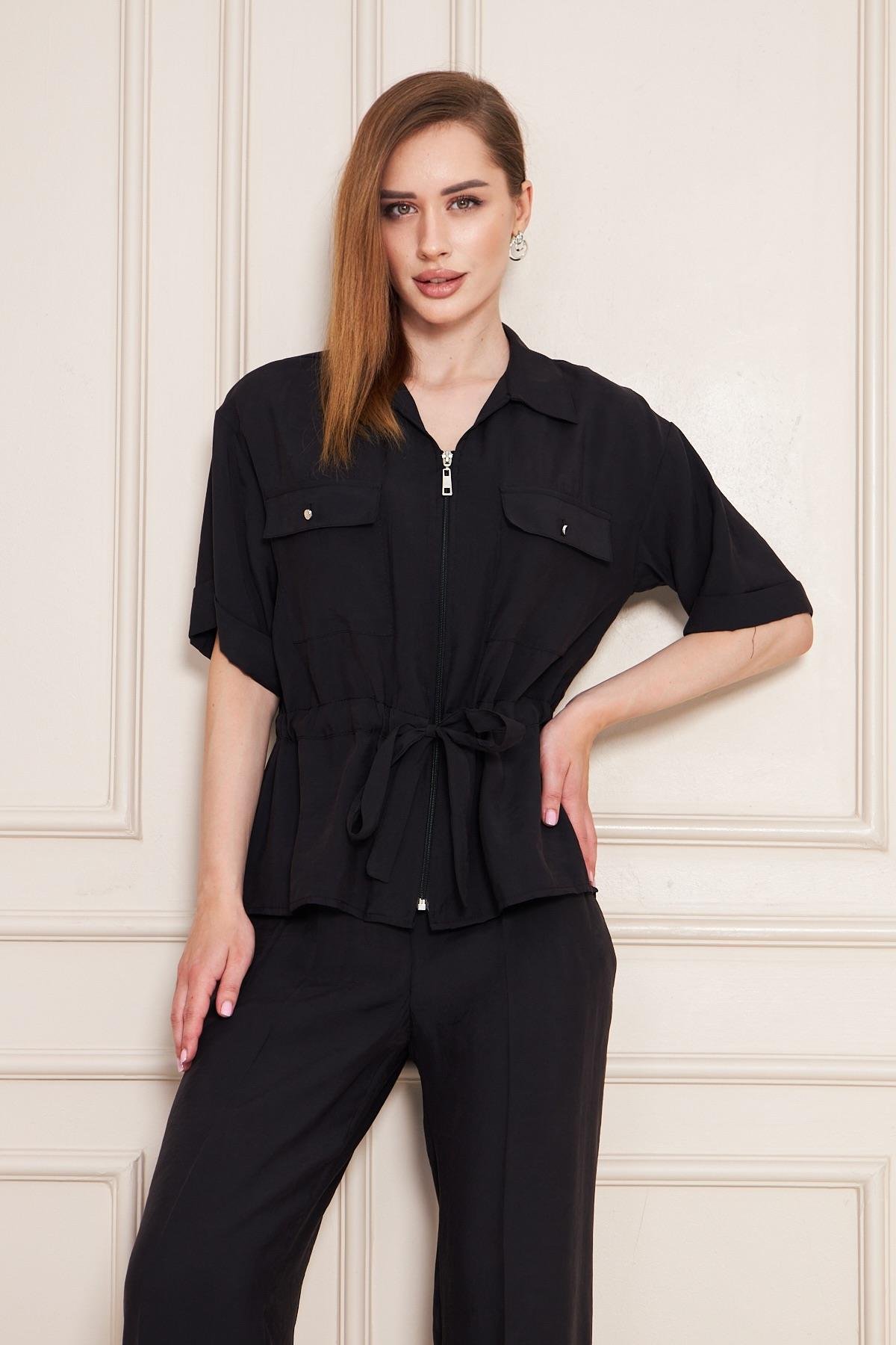 Fermuarlı Cep Detay Modal İkili Takım Siyah