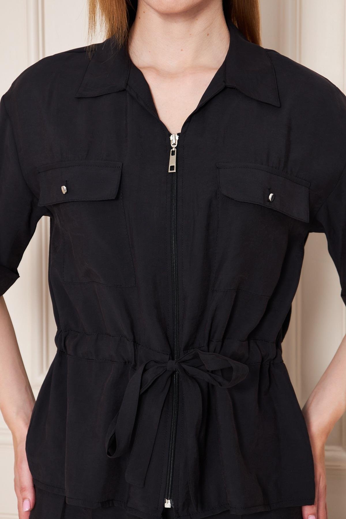 Fermuarlı Cep Detay Modal İkili Takım Siyah