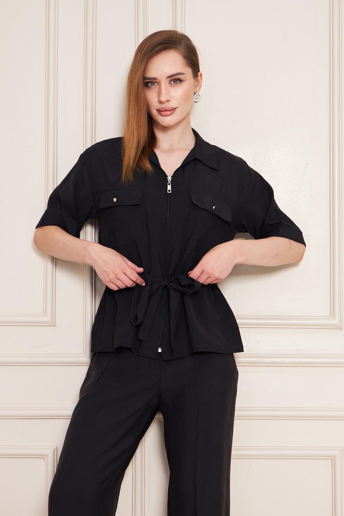 Fermuarlı Cep Detay Modal İkili Takım Siyah