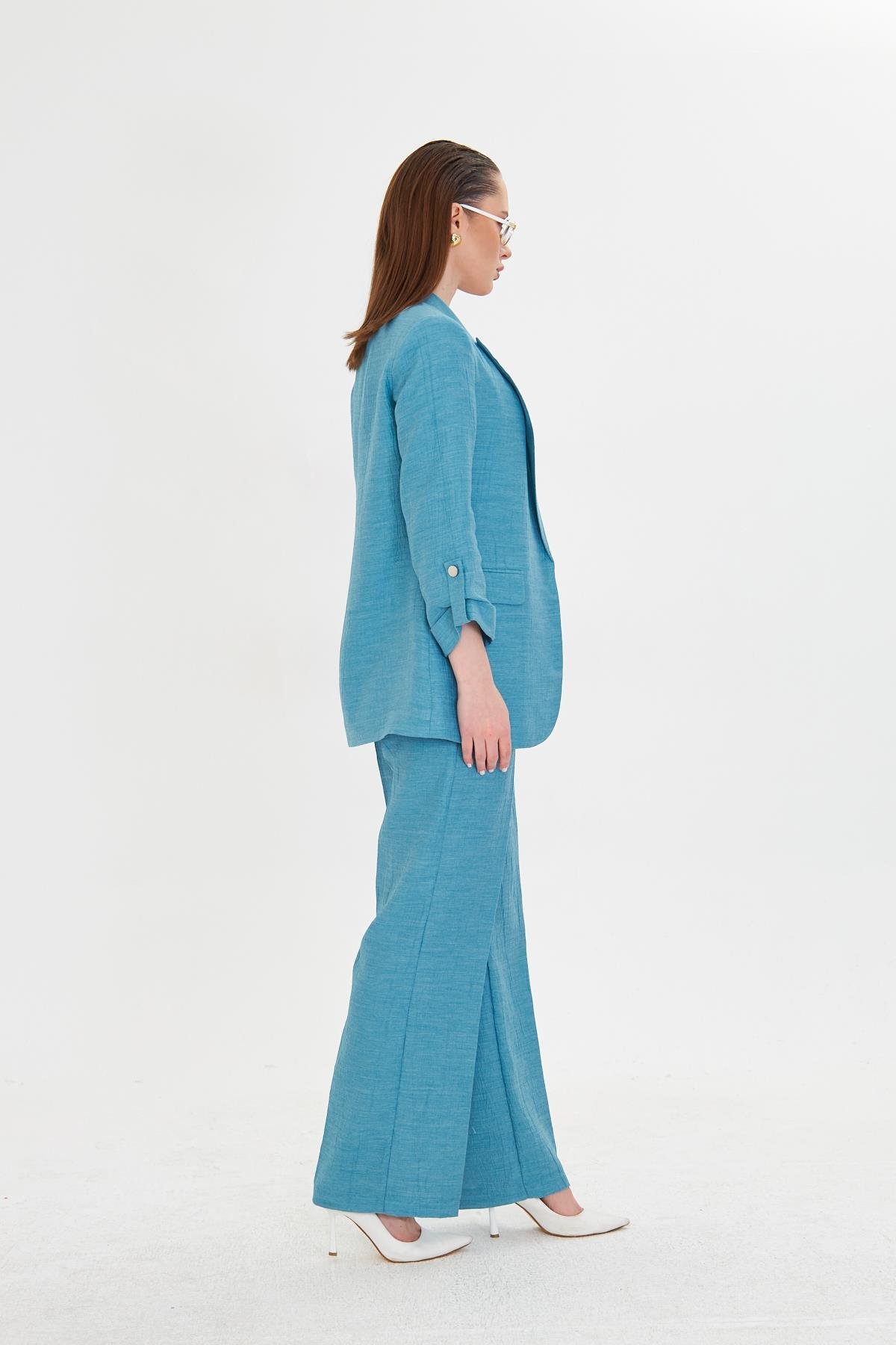 Gofre Kumaşlı Kolu Büzgülü Takım Petrol